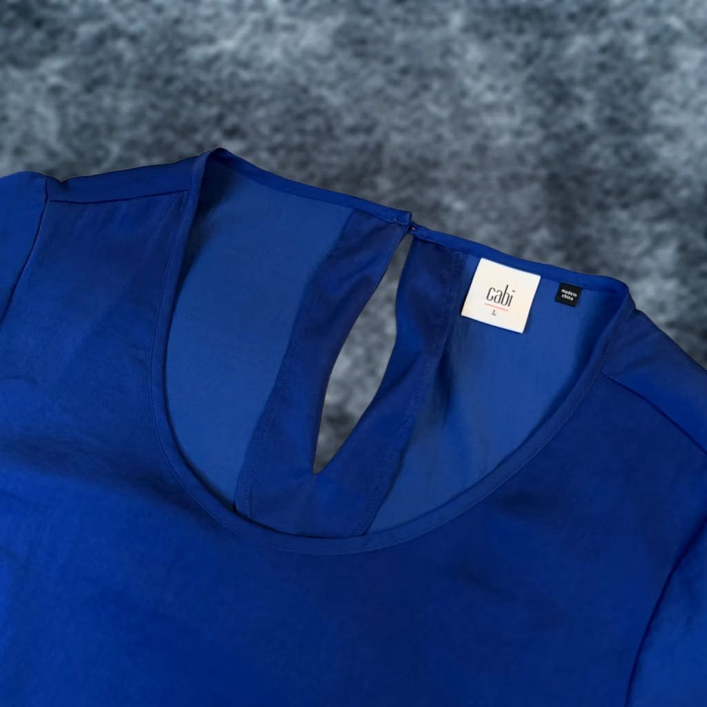 Vintage Cabi Blouse Womens Large Blue Bell Sleeve Keyhole Back Flutter Shirt Size L / US 10 / IT 46 - 1 Thumbnail