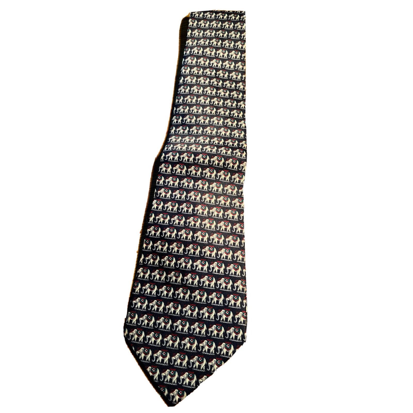 Other René Chagal India Elephants Men's Silk Necktie Italian Blue Size ONE SIZE - 1 Thumbnail