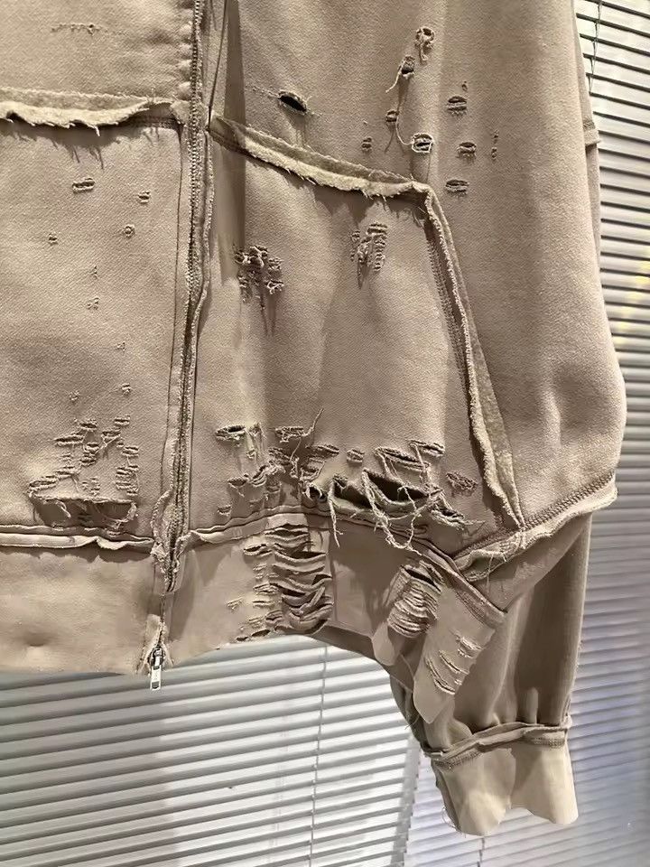 Other Distressed Loose Zipper Washed Hip Hop Beige Jacket Hoodie Size US M / EU 48-50 / 2 - 6 Thumbnail
