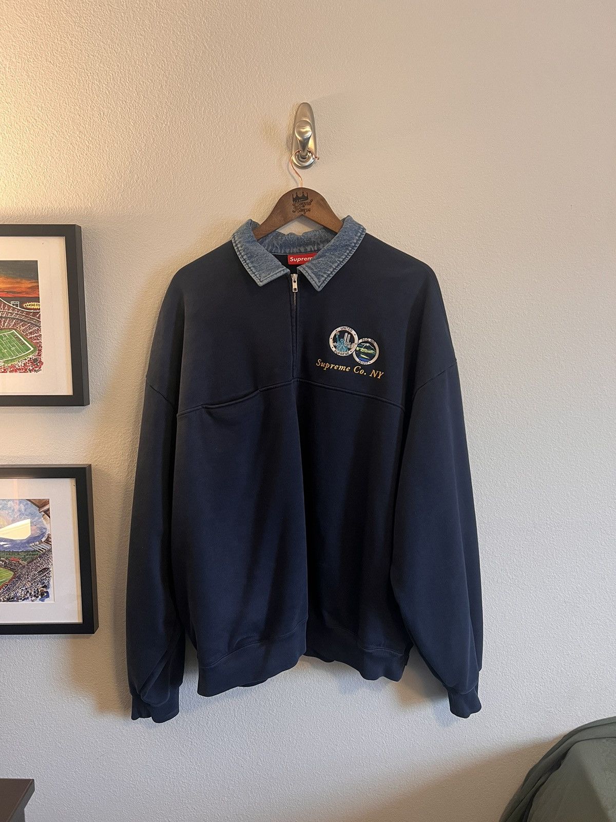 Supreme Supreme Denim Collar Half Zip Sweatshirt Navy | Grailed