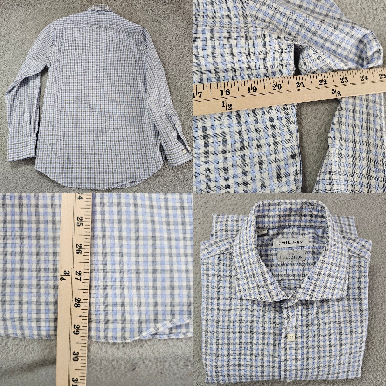 Vintage Twillory Dress Shirt Mens Size 15.5 32/33 Blue Check Button-Up Knit Cotton Regular Fit Non-Iron Easy Care Size 42R - 8 Thumbnail