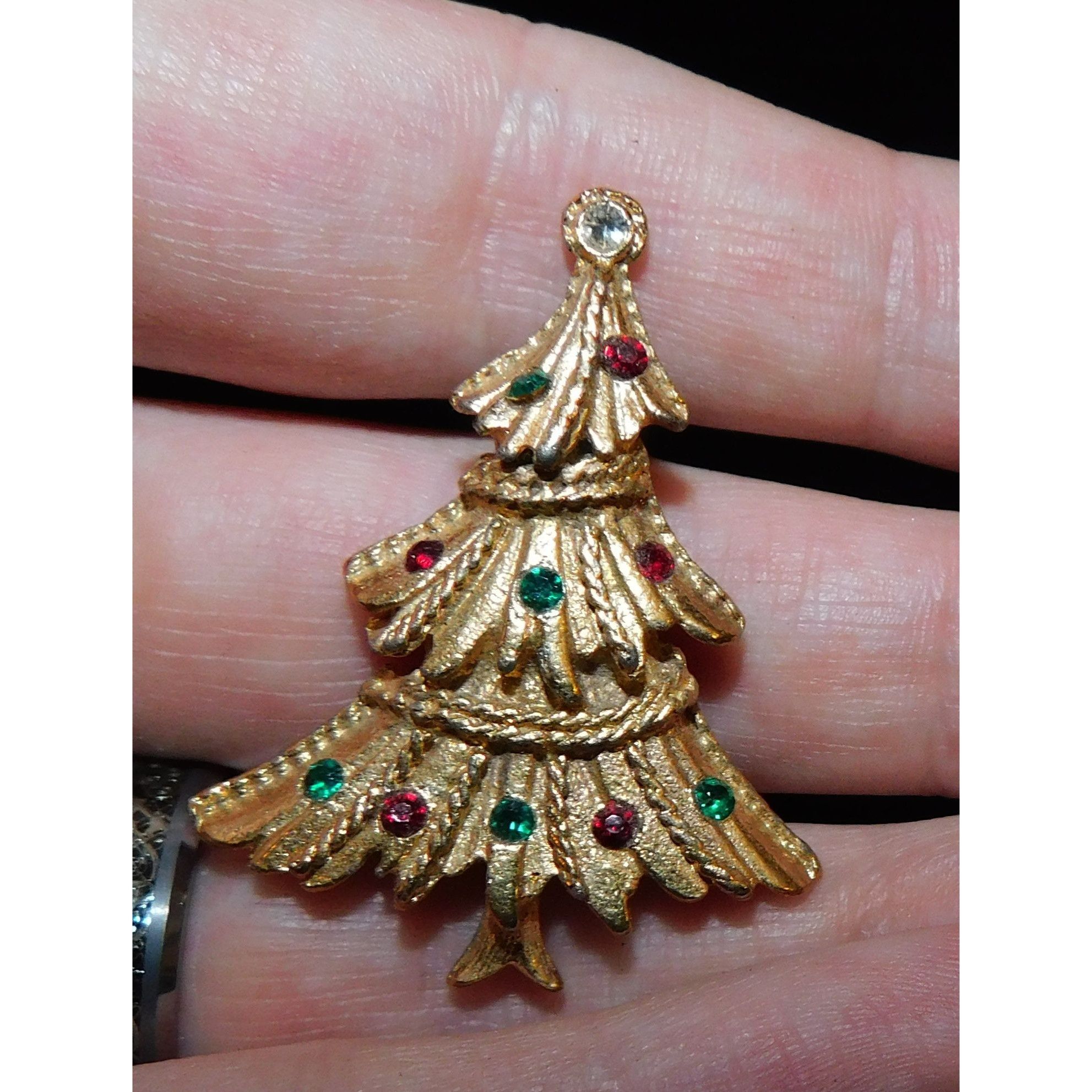 Other Vintage Gold Christmas Tree Brooch With Rhinestones Size ONE SIZE - 4 Thumbnail