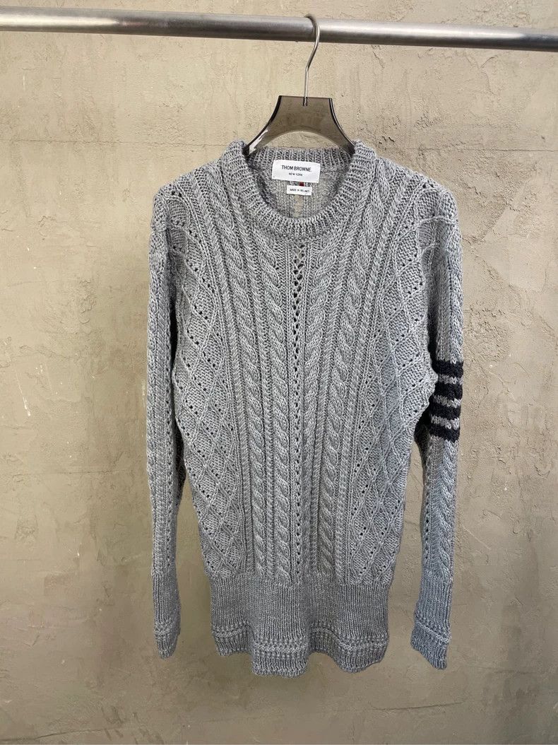 Thom Browne Thom browne Gray four-striped round-neck wool sweater 2504- Size US XS / EU 42 / 0 - 1 Thumbnail