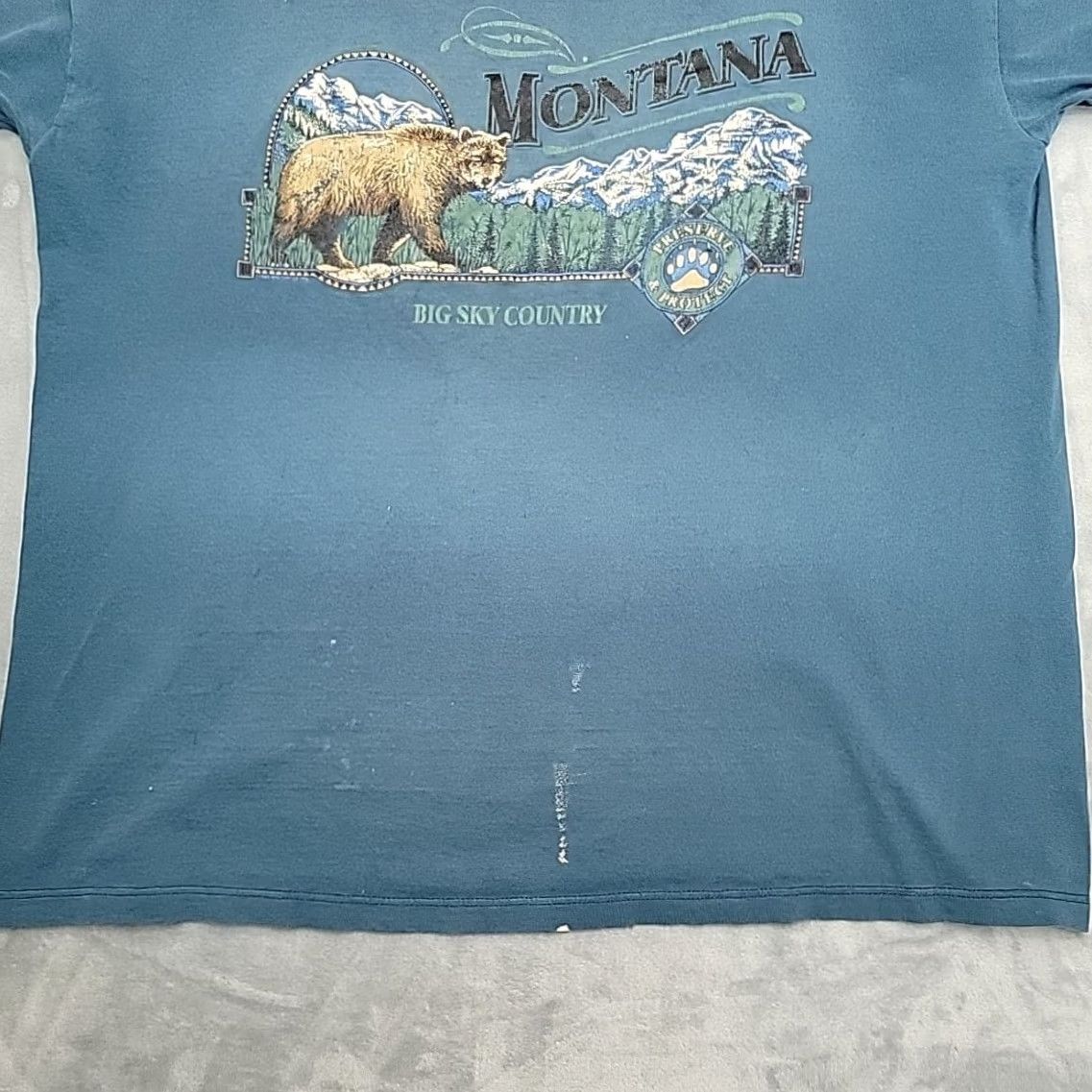 Jerzees VINTAGE Montana Grizzly Bear Nature Shirt Mens XXL Teal Grunge Retro Made in USA Size US XXL / EU 58 / 5 - 2 Thumbnail