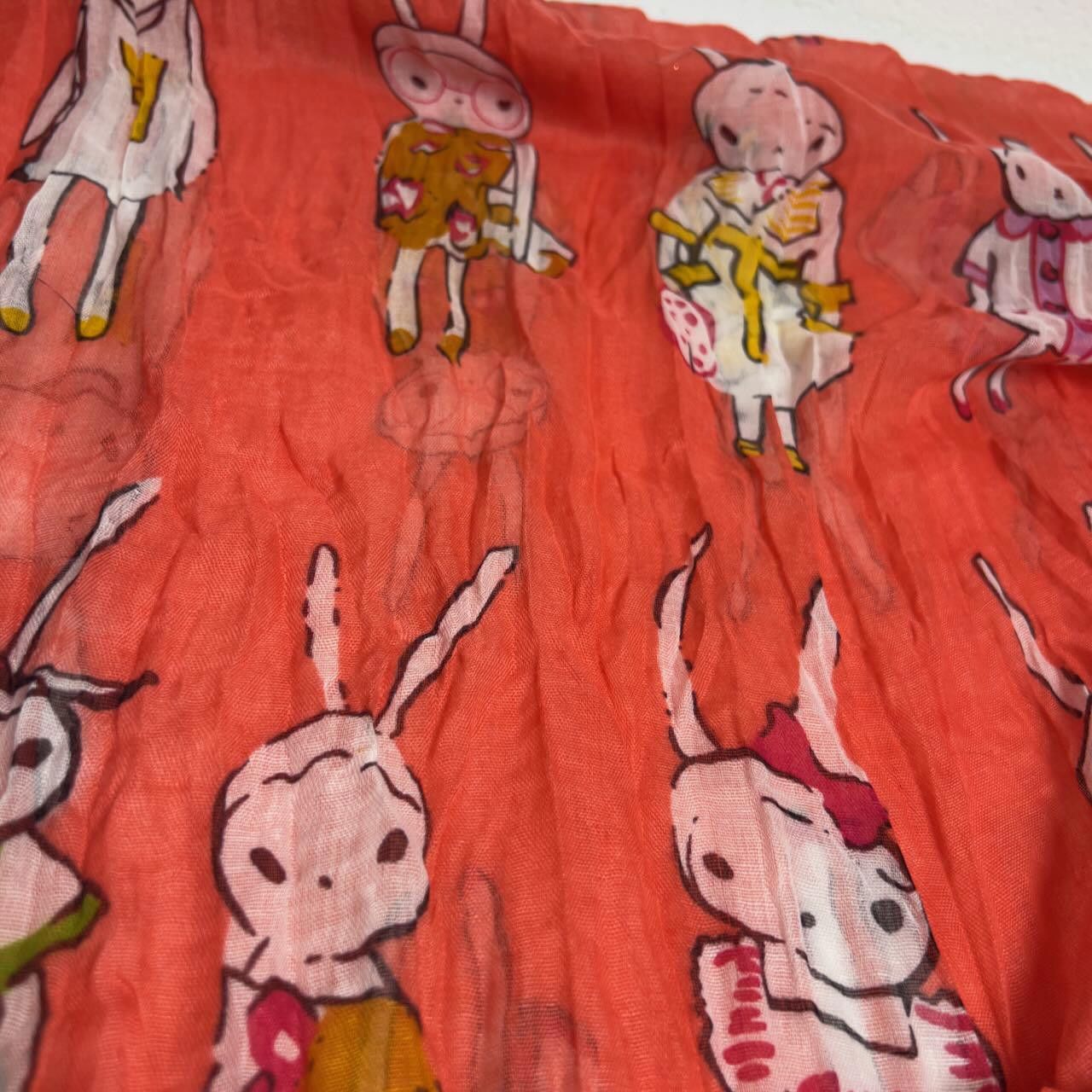 Designer RARE Geoffrey Carroll Creepy Bunnies Designer Scarf Size ONE SIZE - 3 Thumbnail