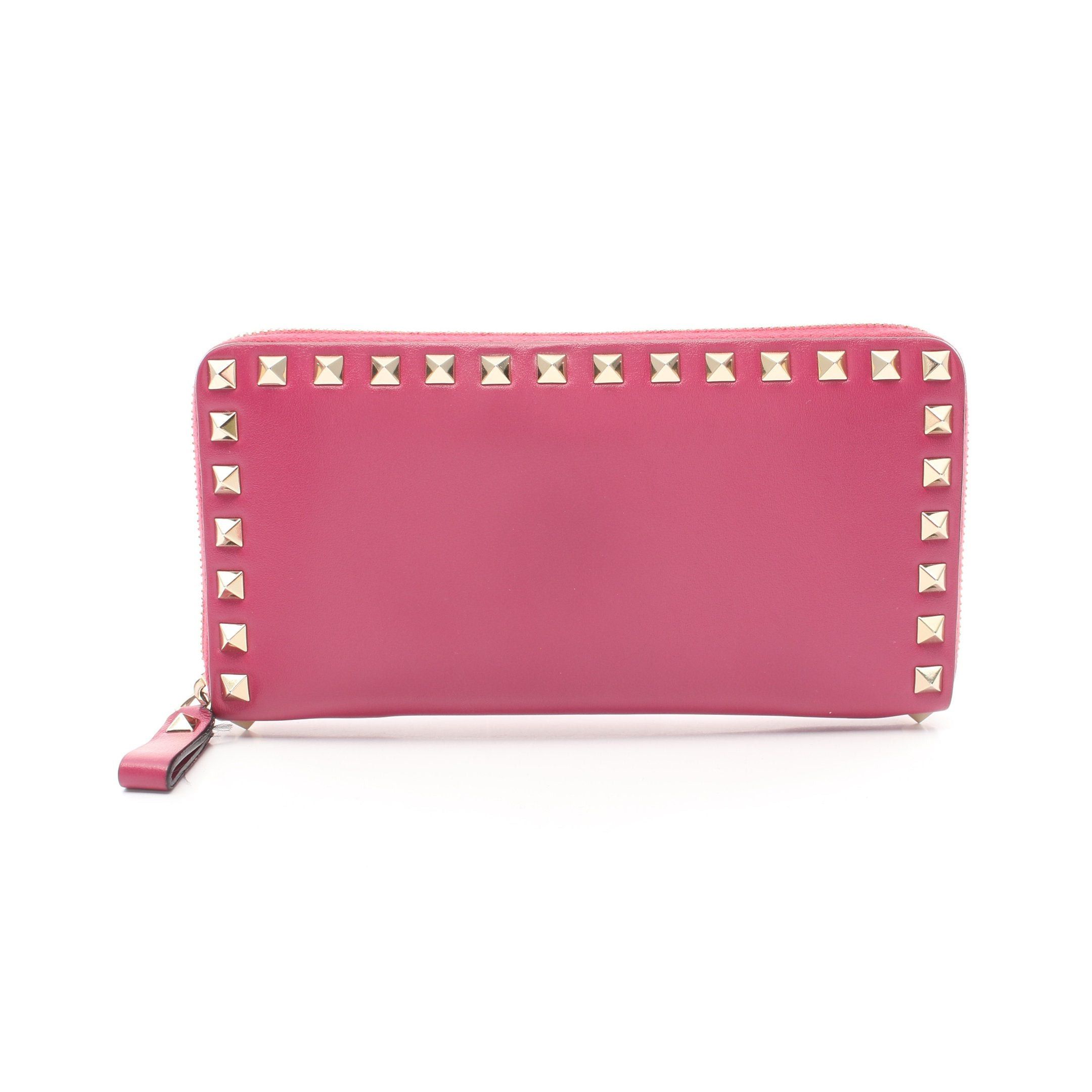 Valentino Valentino Rockstud Round Zipper Long Wallet Leather Pink Purple Size ONE SIZE - 1 Thumbnail