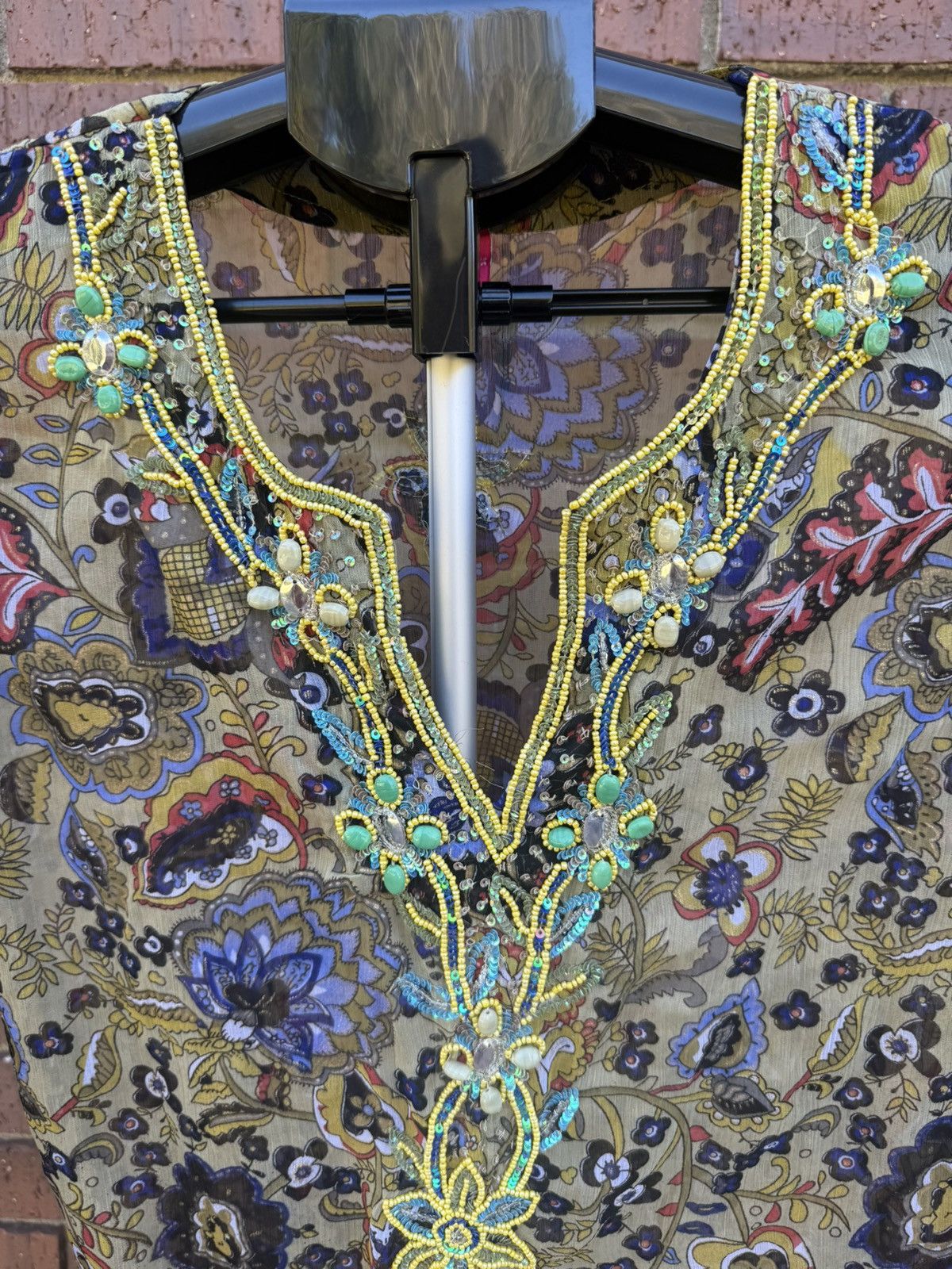 Other Raj Silk Boho Floral Flower Tunic Top Embellished Beaded Size M / US 6-8 / IT 42-44 - 3 Thumbnail