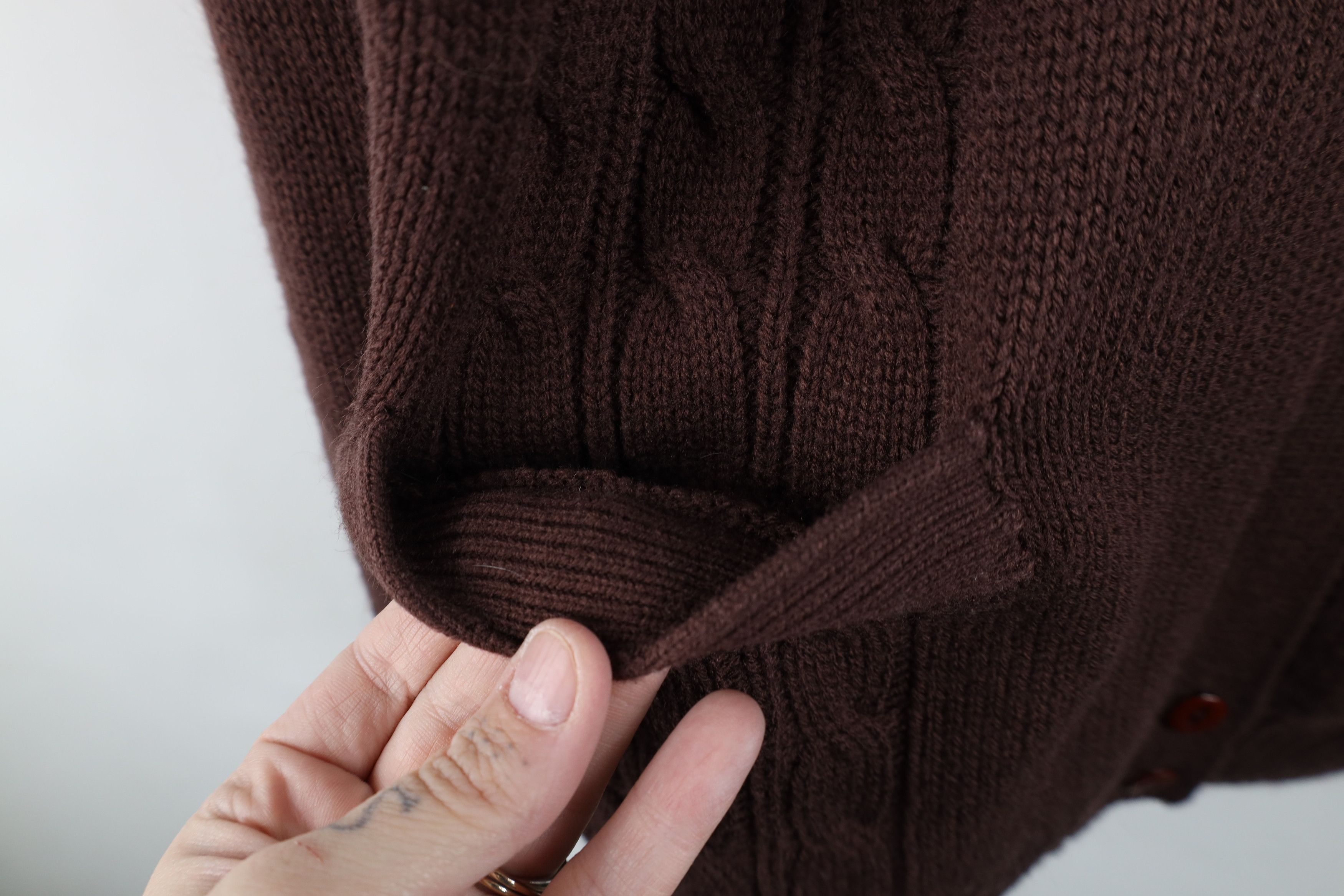 Vintage Vintage 90s Streetwear Cable Knit Cardigan Sweater Brown Size L / US 10 / IT 46 - 7 Thumbnail