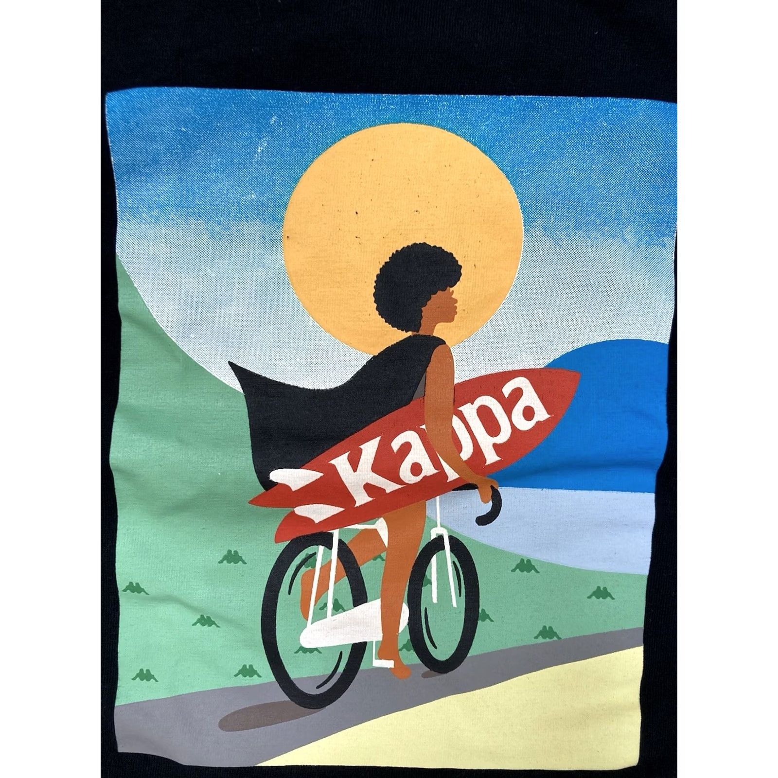 Kappa Kappa Surf Bicycle Art Graphic T-shirt Women Small Black Short Sleeve Shirt Size S / US 4 / IT 40 - 2 Thumbnail