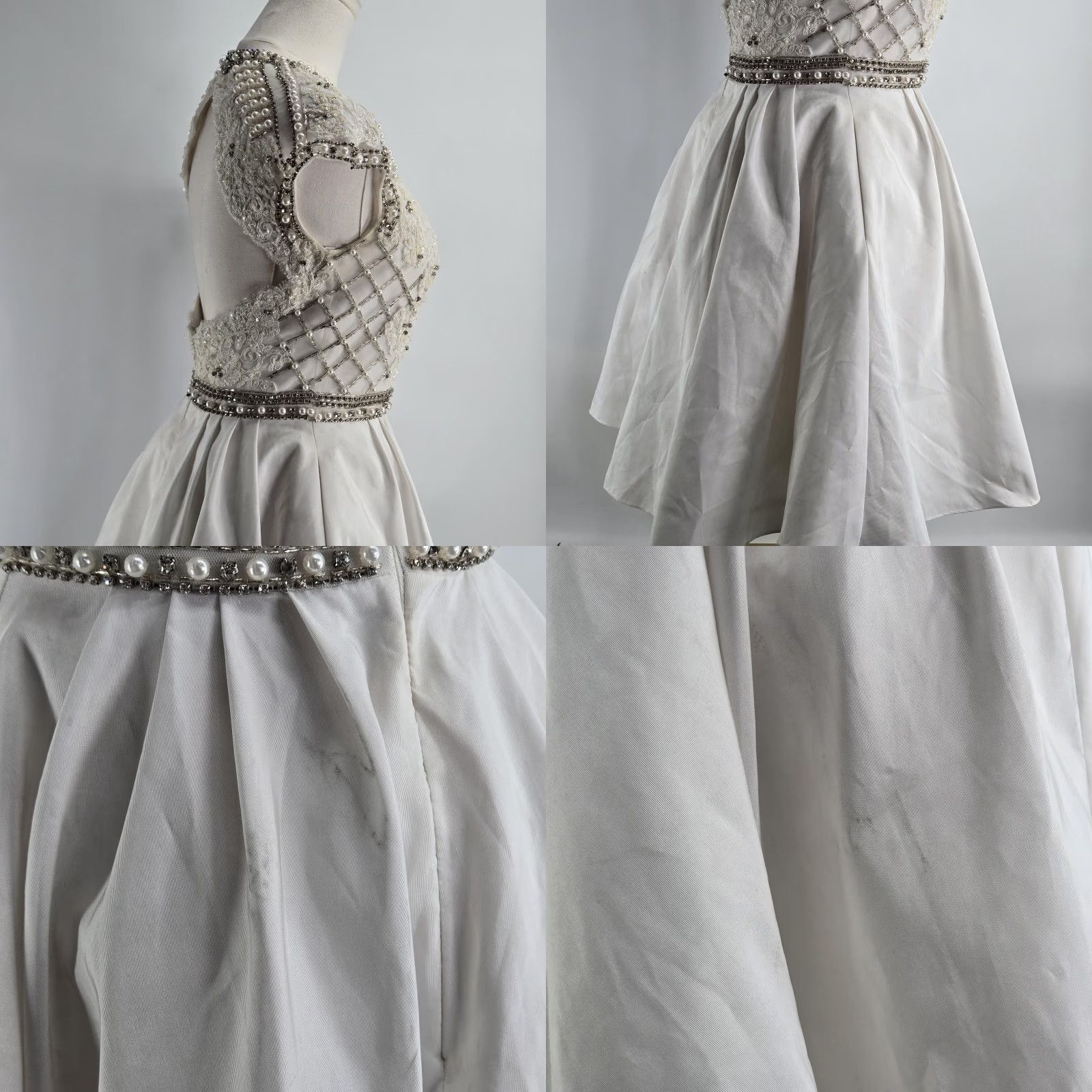 Vintage Sherri Hill Dress Womens 4 White Fit & Flare Short Beaded Floral Party/Cocktail Formal Women's Dress Cap Sleeve Lace Beaded Zipper Back Size 27" / US 4 / IT 40 - 8 Thumbnail