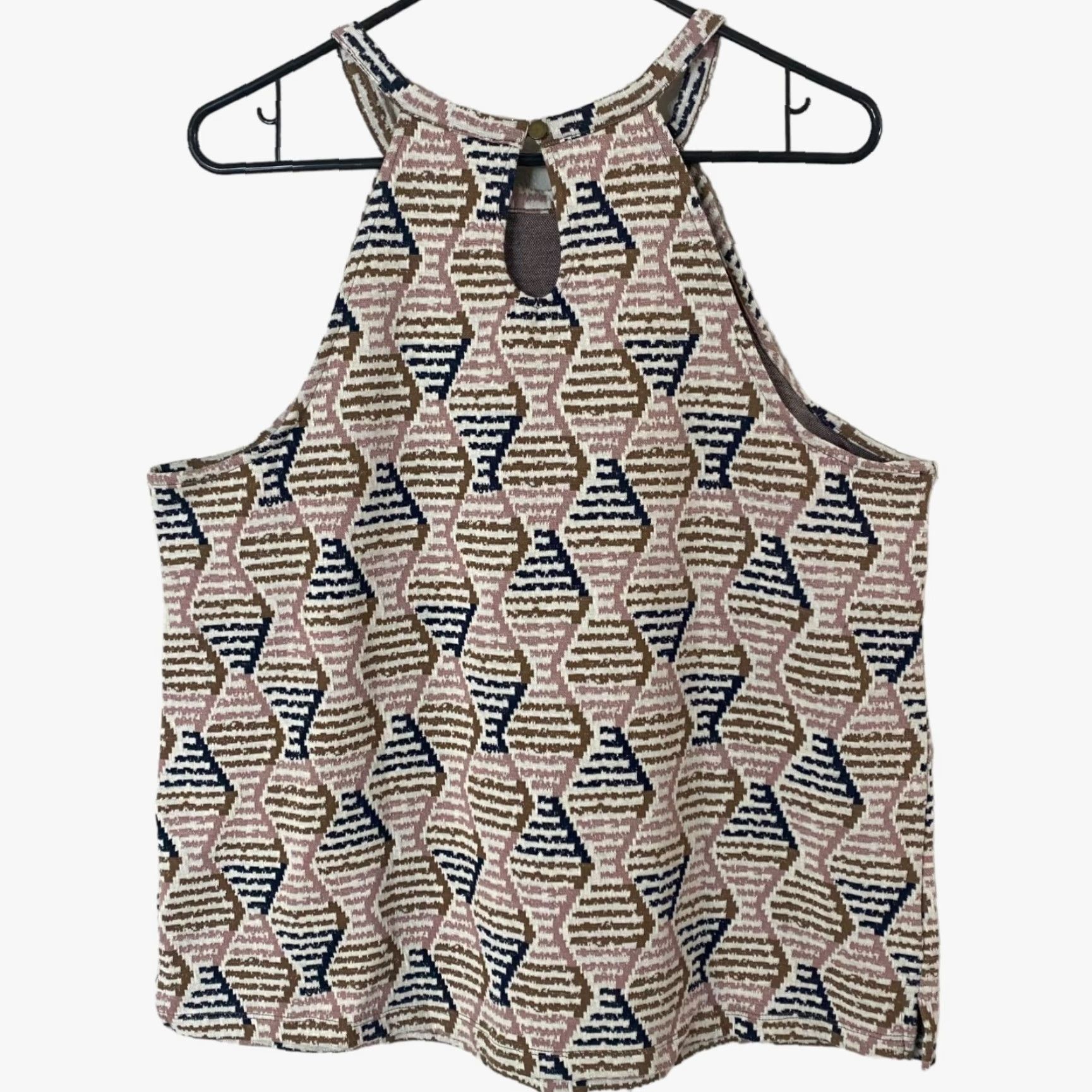Anthropologie Anthropologie Lindsay Structured Halter Top Womens XL Pink Sleeveless Geometric Bohemian Tank Shirt Geometric Print Modern Fit Size XL / US 12-14 / IT 48-50 - 3 Thumbnail