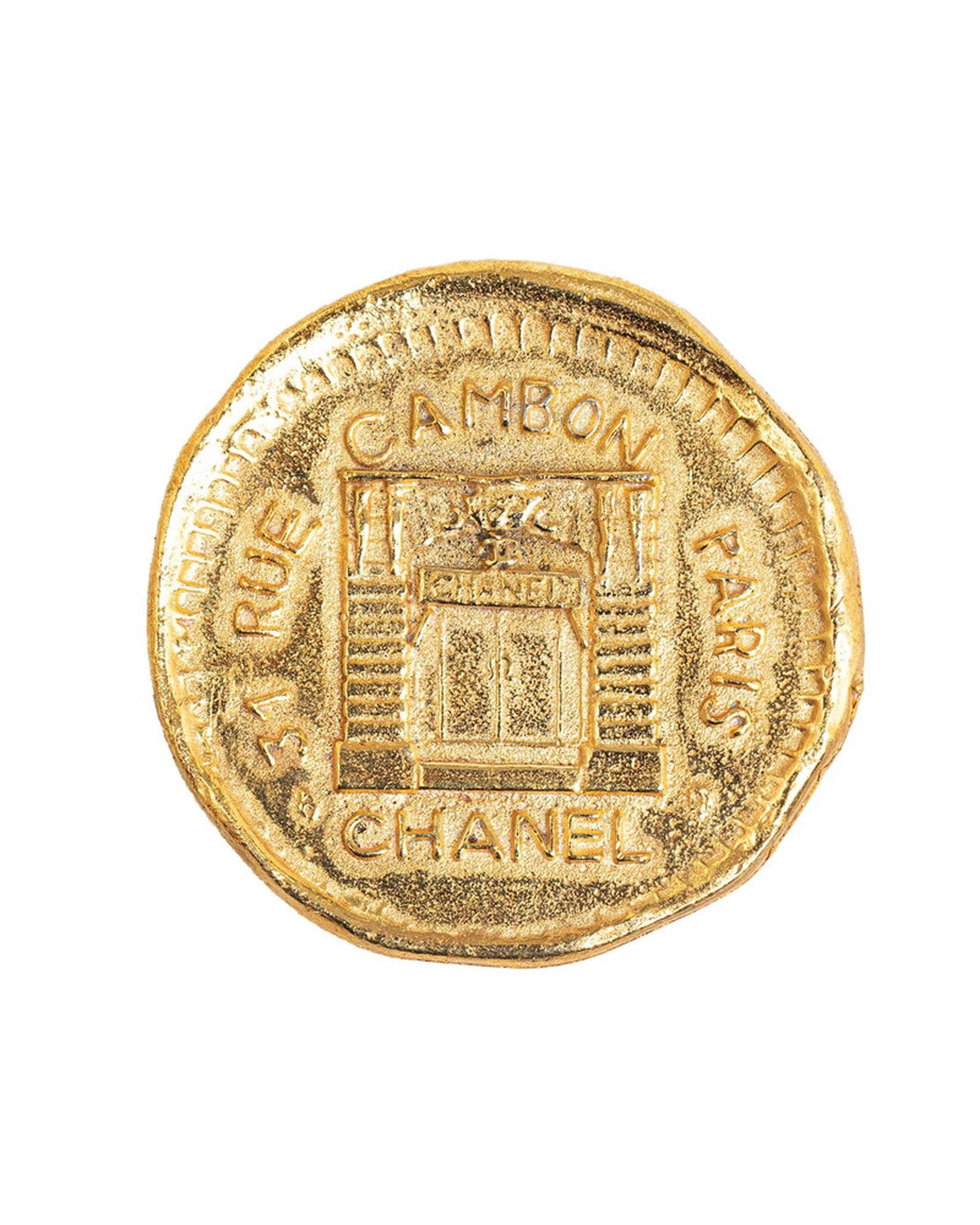 image of Chanel Gold Cambon Coin Brooch - Excellent Condition, Women's