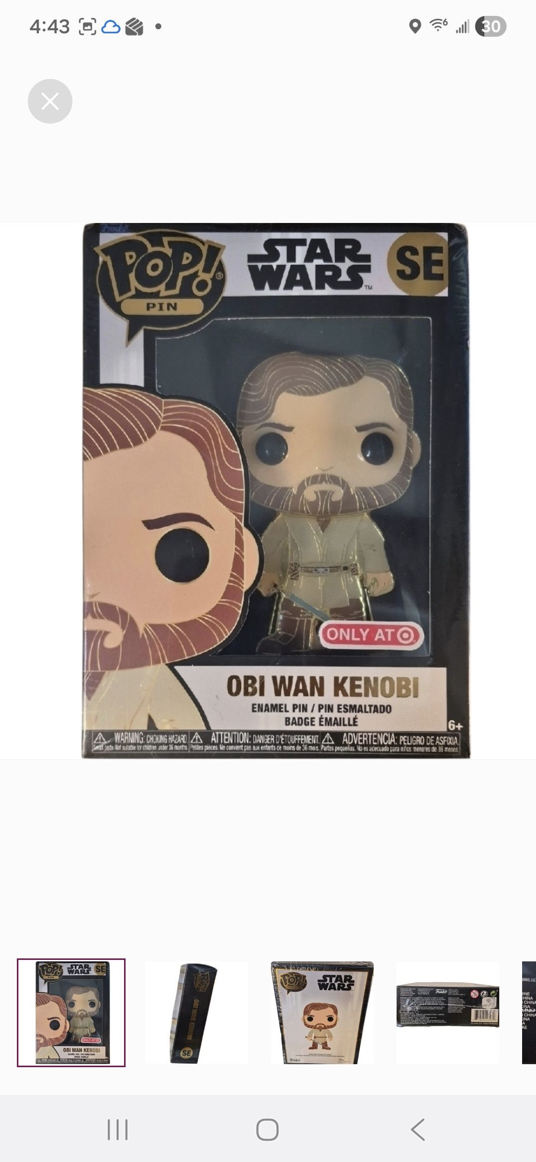 Other Funko × Star Wars POP PIN Obi Wan Kenobi Enamel Pin Size ONE SIZE - 1 Thumbnail