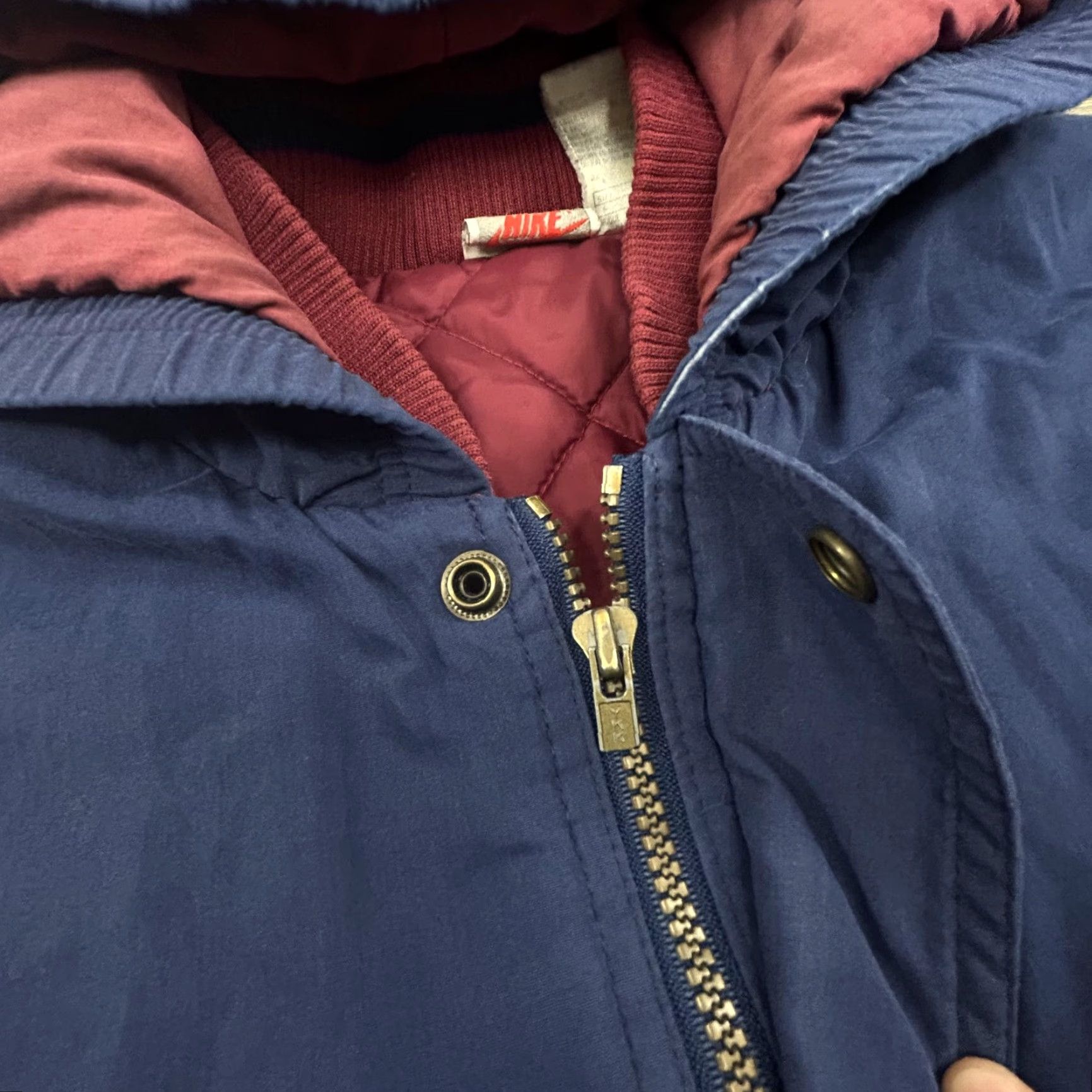 Nike VINTAGE Nike Jacket Mens S Hooded Quilted Parka Zip Swoosh 80s USA Navy Blue Burgundy Lining Pockets Cold-Weather Casual Size US S / EU 44-46 / 1 - 7 Thumbnail