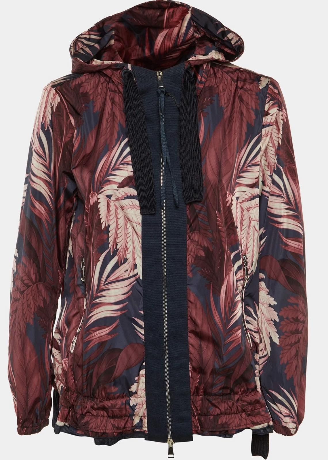 Moncler Burgundy Printed Polyamide Hooded Jacket