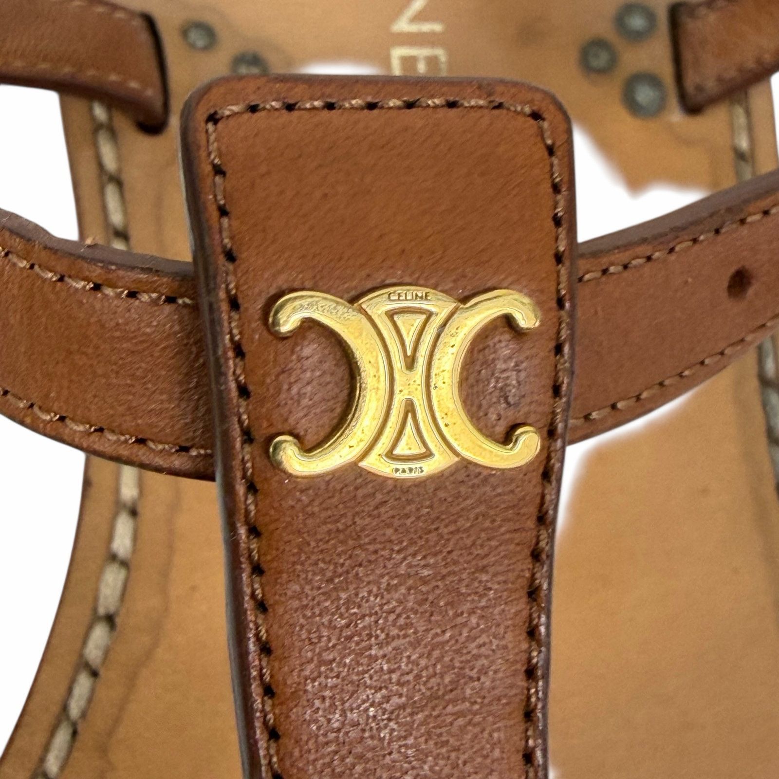 Celine Celine Triomphe Thong Leather Flat Sandal Brown Size 36 Size US 6 / IT 36 - 6 Thumbnail