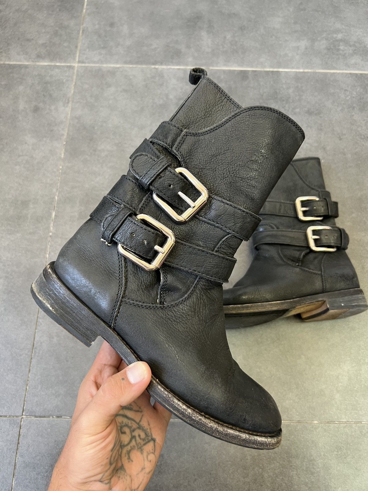 Dolce & Gabbana Archive Dolce Gabbana 2000’s belted leather biker boots Size US 6.5 / IT 36.5 - 4 Thumbnail