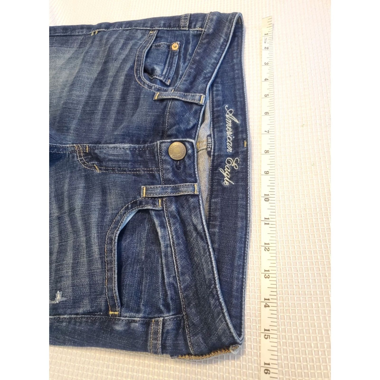 American Eagle Outfitters American Eagle Low Waist Flare Cut Off Capri Jeans AE Hipster Ingrid #002 Blue 6 Women Size 28" / US 6 / IT 42 - 5 Thumbnail