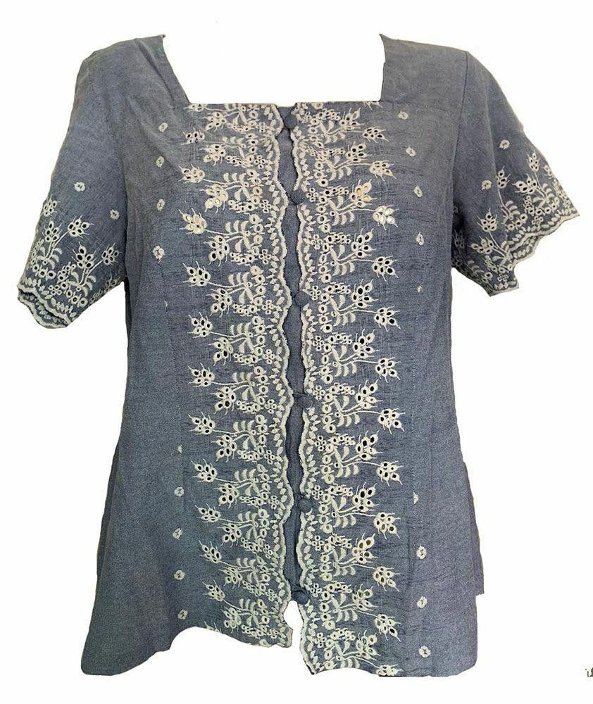 Designer Pre Owned Blue Hand Made Blouse Size M / US 6-8 / IT 42-44 - 1 Thumbnail