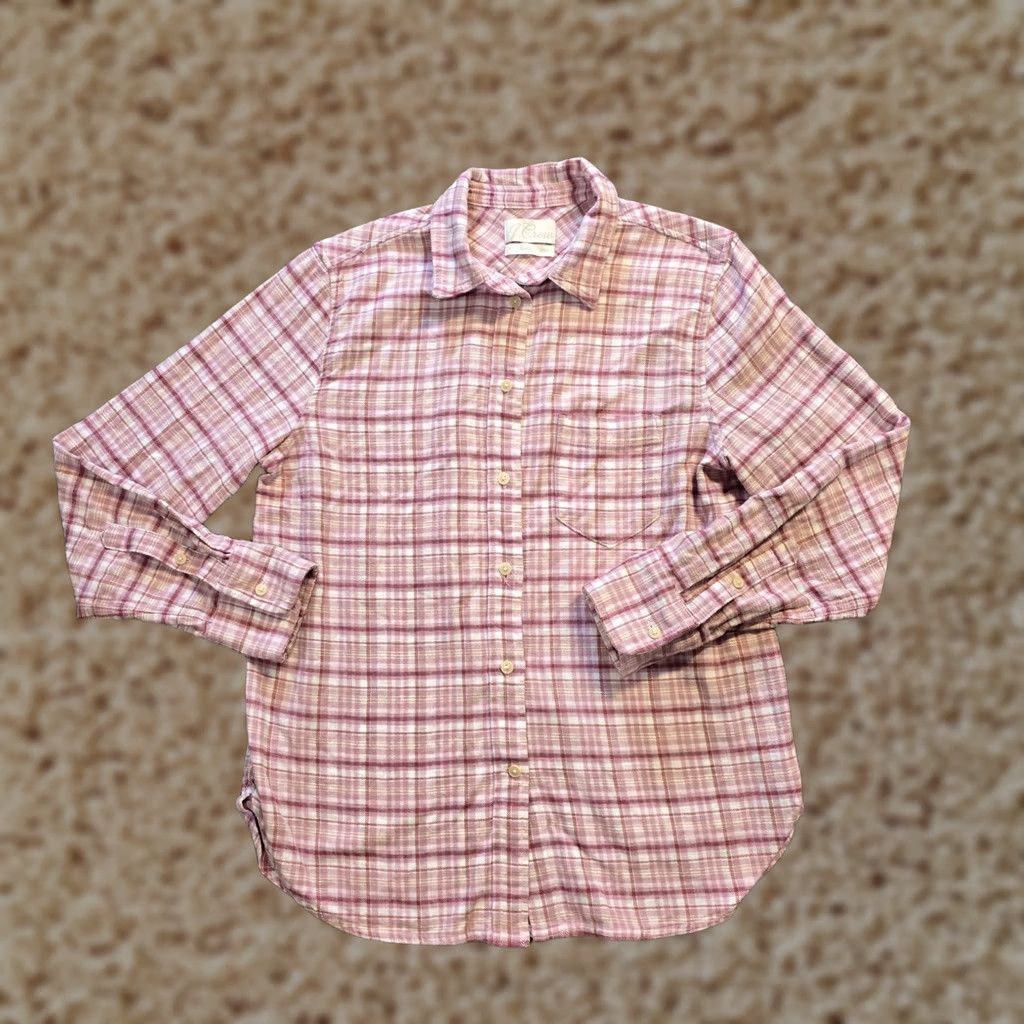 J.Crew J.CREW Top Womens Size 8 Pink White Plaid Flannel Button Classic Casual Blouse Size M / US 6-8 / IT 42-44 - 1 Thumbnail