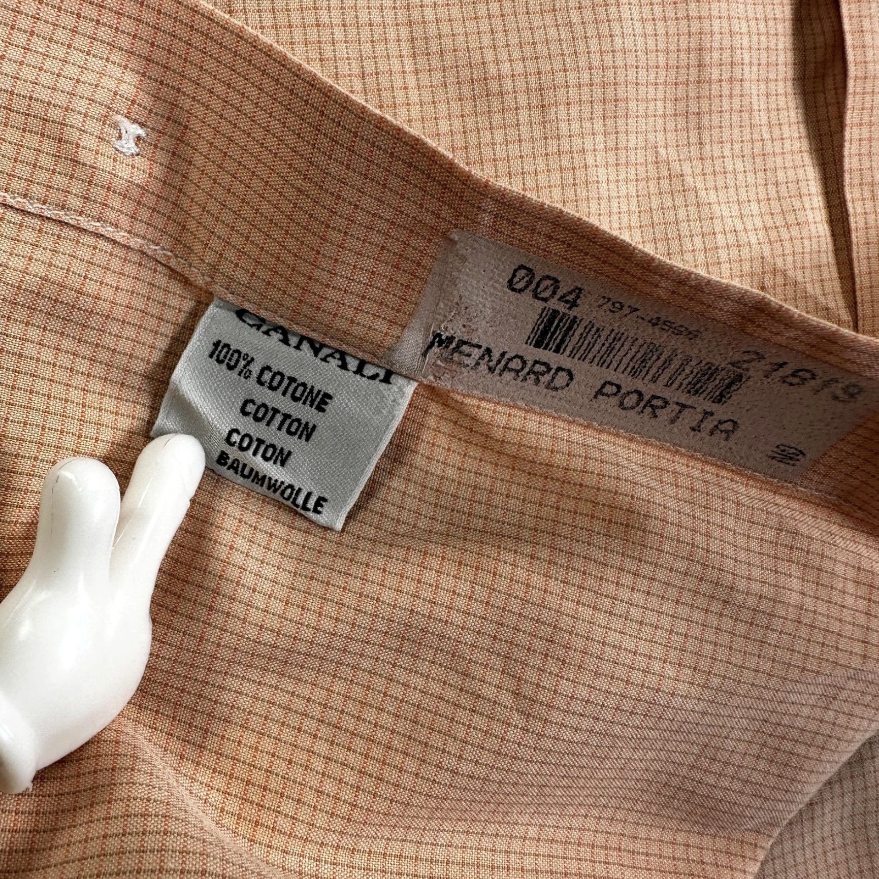 Canali VINTAGE Canali Dress Shirt Mens Large Beige Check Point Collar Cotton Italy Long Sleeve Size 42R - 6 Thumbnail