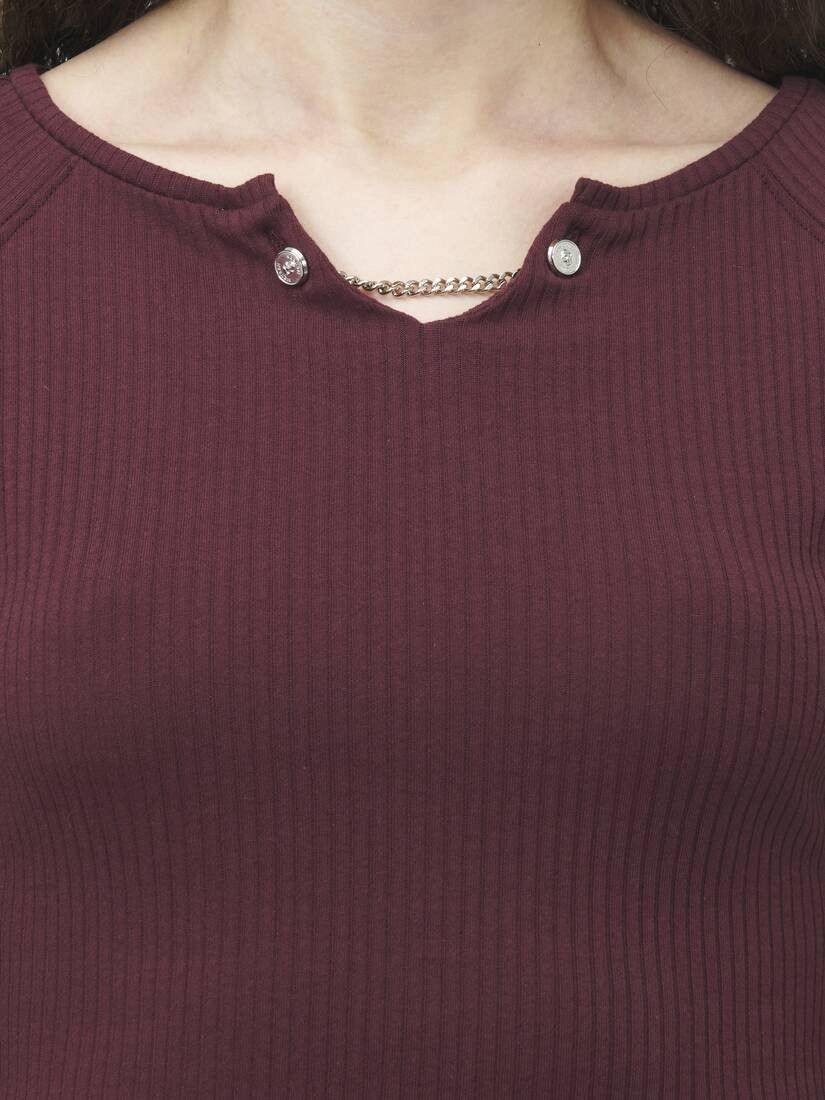 Alexander McQueen o1srvl11e0226 Chain Detail Ribbed Top In Burgundy Size S / US 4 / IT 40 - 5 Thumbnail