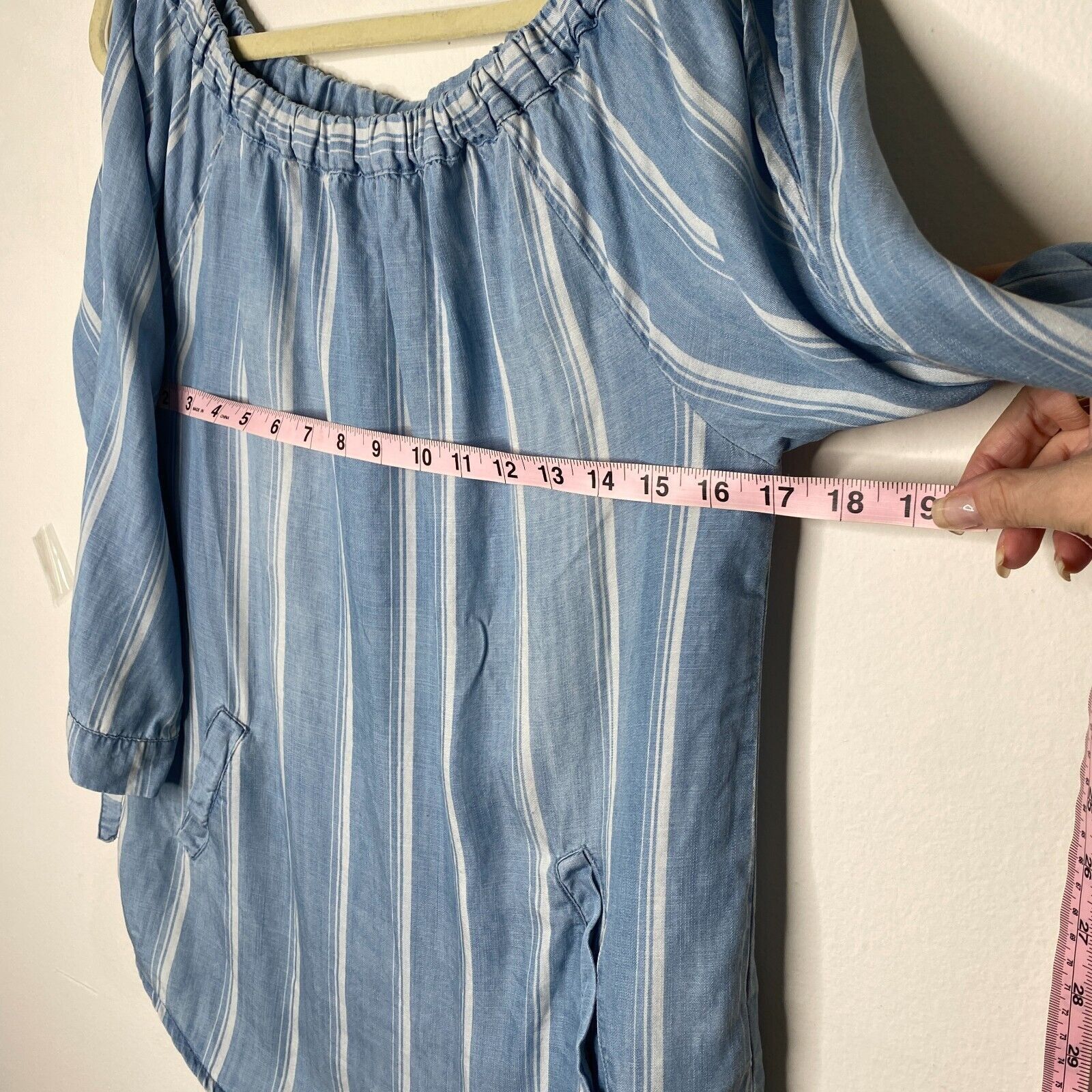 Other Billy T Blue White Stripe Linen Off Shoulder Tie-Sleeve Top Size XS / US 0-2 / IT 36-38 - 12 Thumbnail