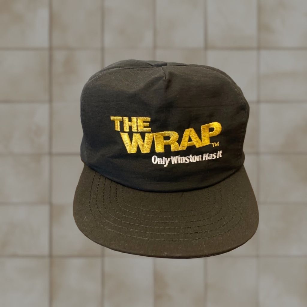VINTAGE Winston The Wrap Snapback Logo Hat Cap Black Adjustable Men’s 1980s Cigarettes Tobacco Retro Logo Nylon Canvas