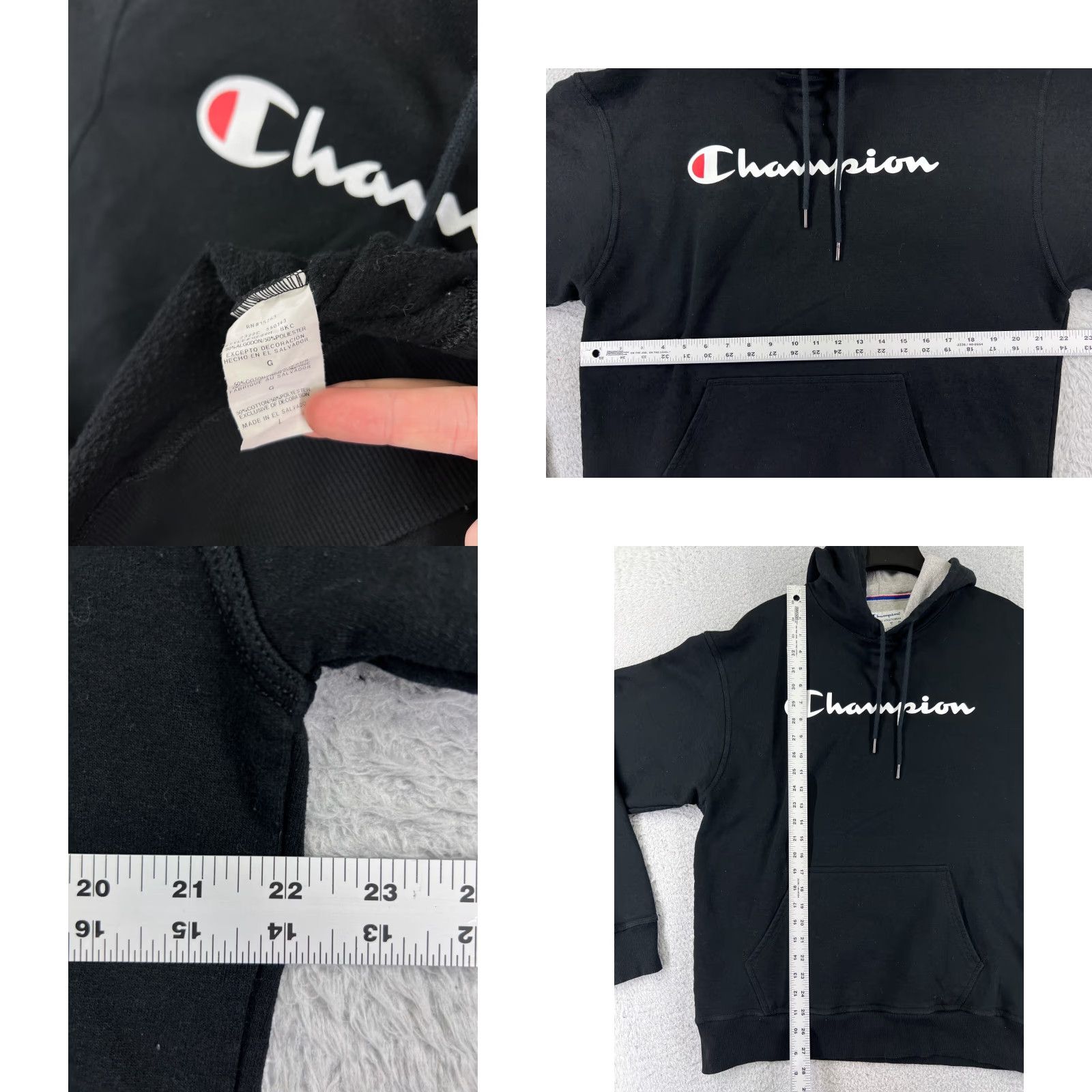 Champion Champion Hoodie Adult Large Black Pockets Logo Regular Men Men's Pullover Sweatshirt Size US L / EU 52-54 / 3 - 8 Thumbnail