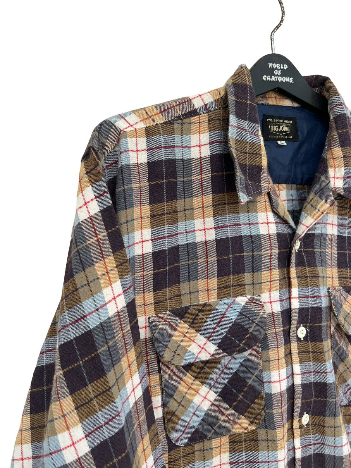 Big John Vintage 90s Big John Japan Double Flap Pocket Plaid Flannel Size US L / EU 52-54 / 3 - 13 Thumbnail