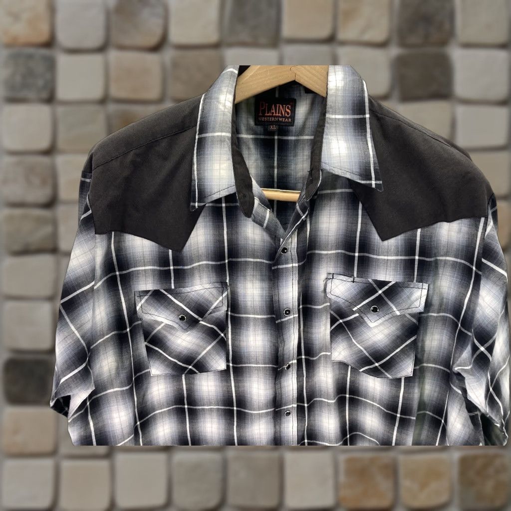 Vintage Plains Shirt Men XL Black White Plaid Long Sleeve Pearl Snap Rodeo Western Button-Up Size US XL / EU 56 / 4 - 1 Thumbnail