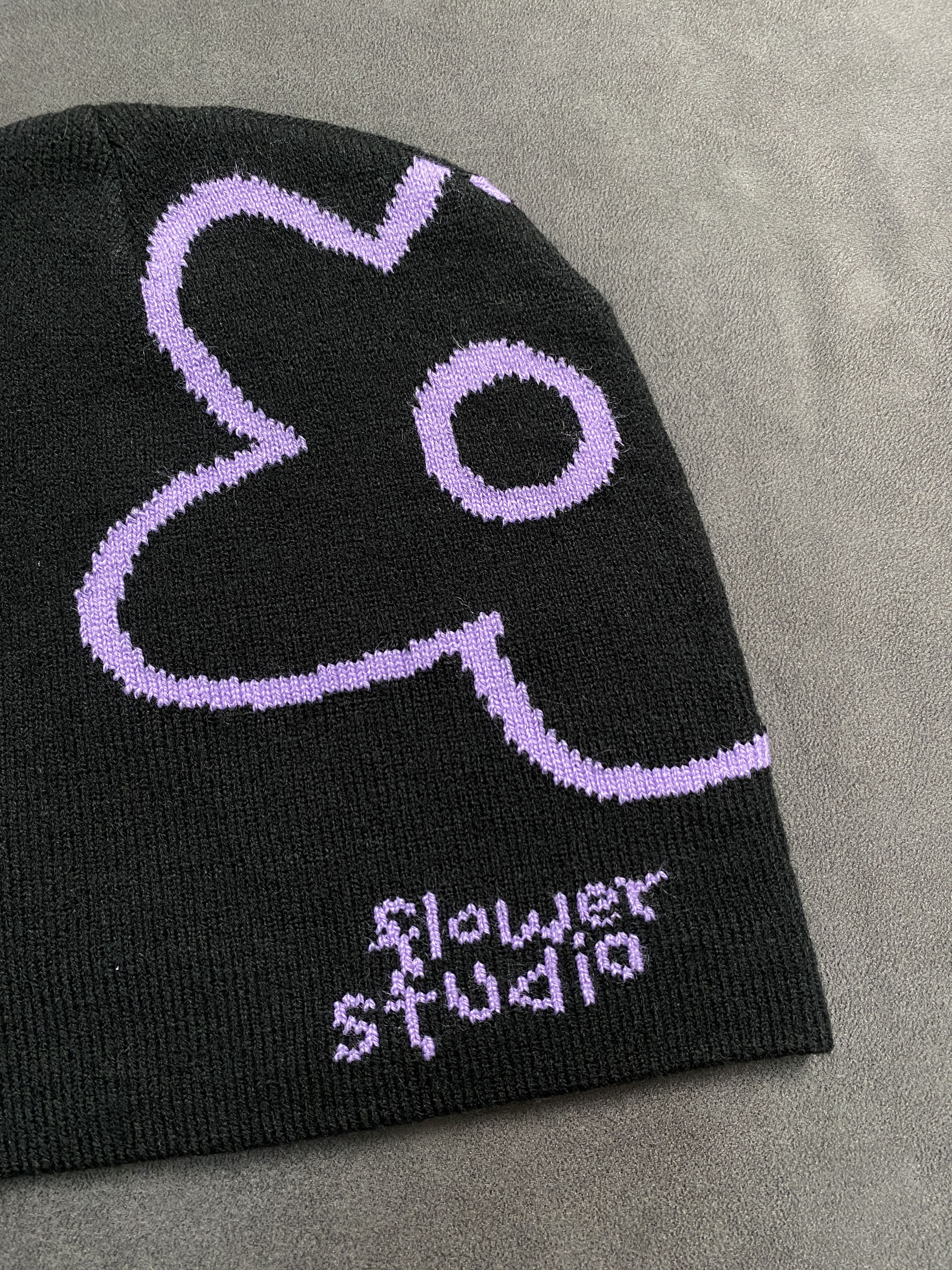 Japanese Brand Deadstock Flower Studio Graphic No Cuff Knit Black Beanie OS Size ONE SIZE - 2 Thumbnail