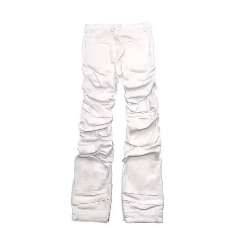 Designer Pure white patchwork pleated stacked hip-hop rap jeans Size US 32 / EU 48 - 3 Thumbnail