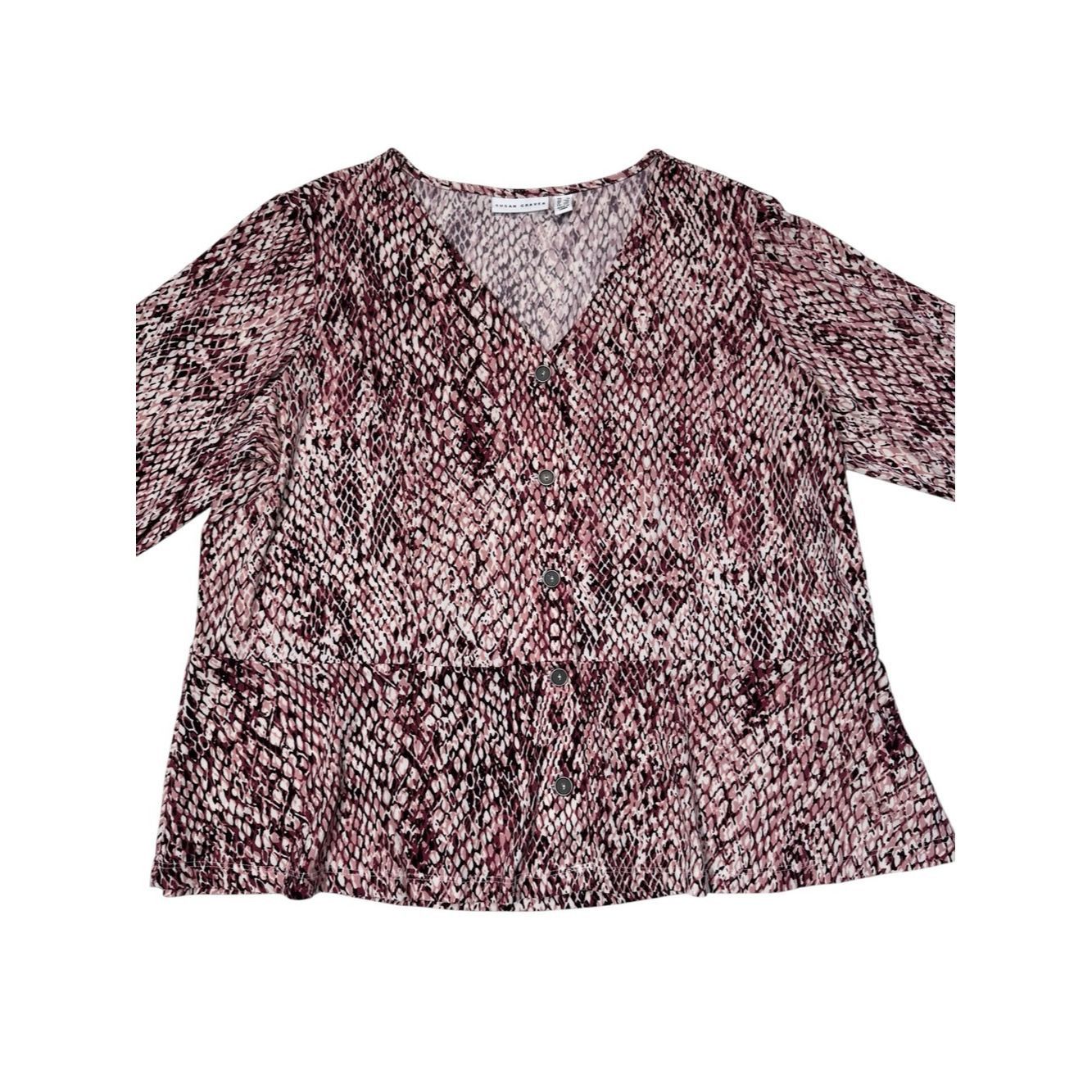 Other Susan Graver Animal Print Liquid Knit Button Front Peplum T Size XL / US 12-14 / IT 48-50 - 4 Thumbnail