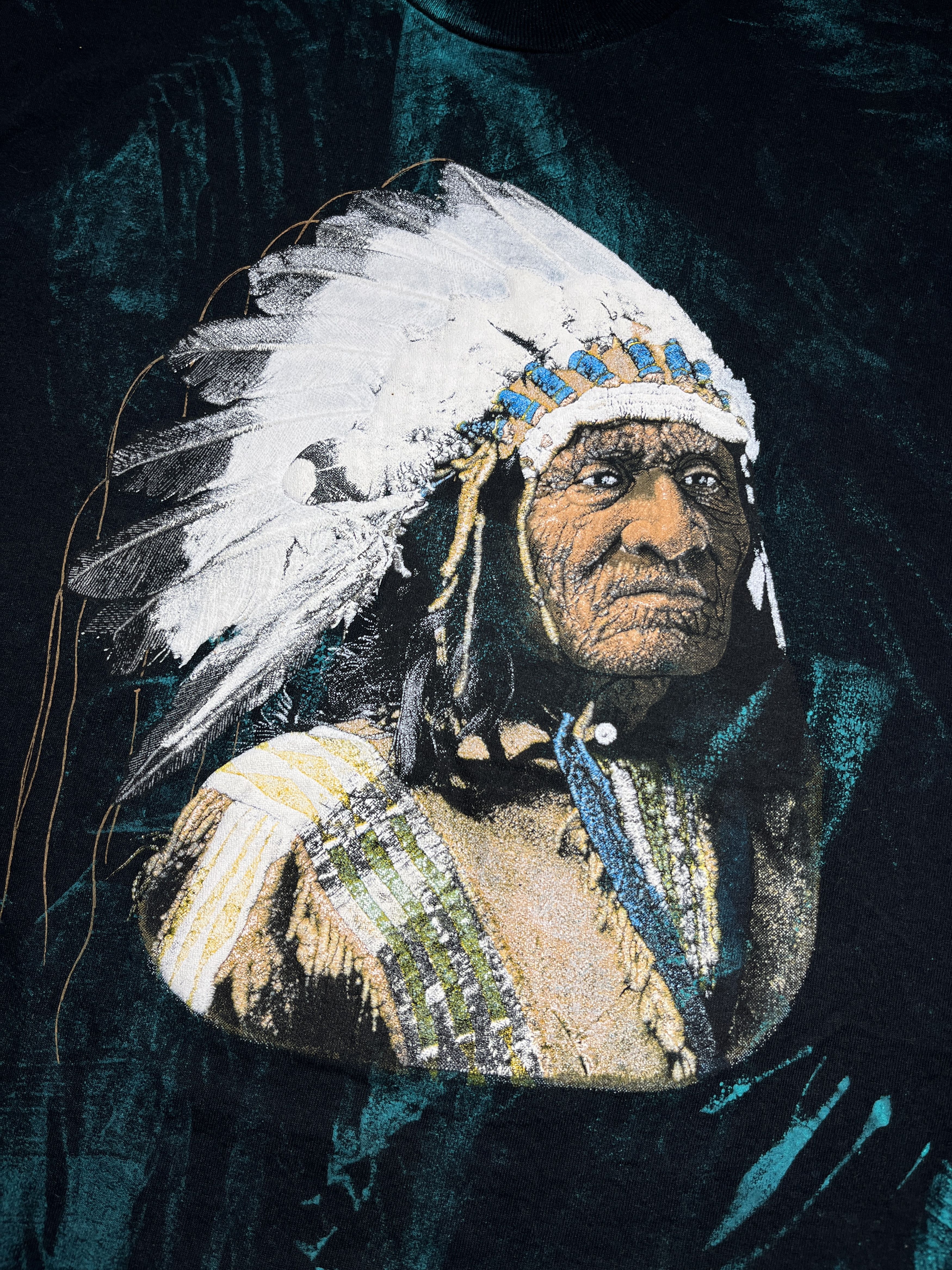 Native × Vintage Vintage 90s Fruit Of The Loom Indian All Over Print T-Shirt Size US XL / EU 56 / 4 - 7 Thumbnail