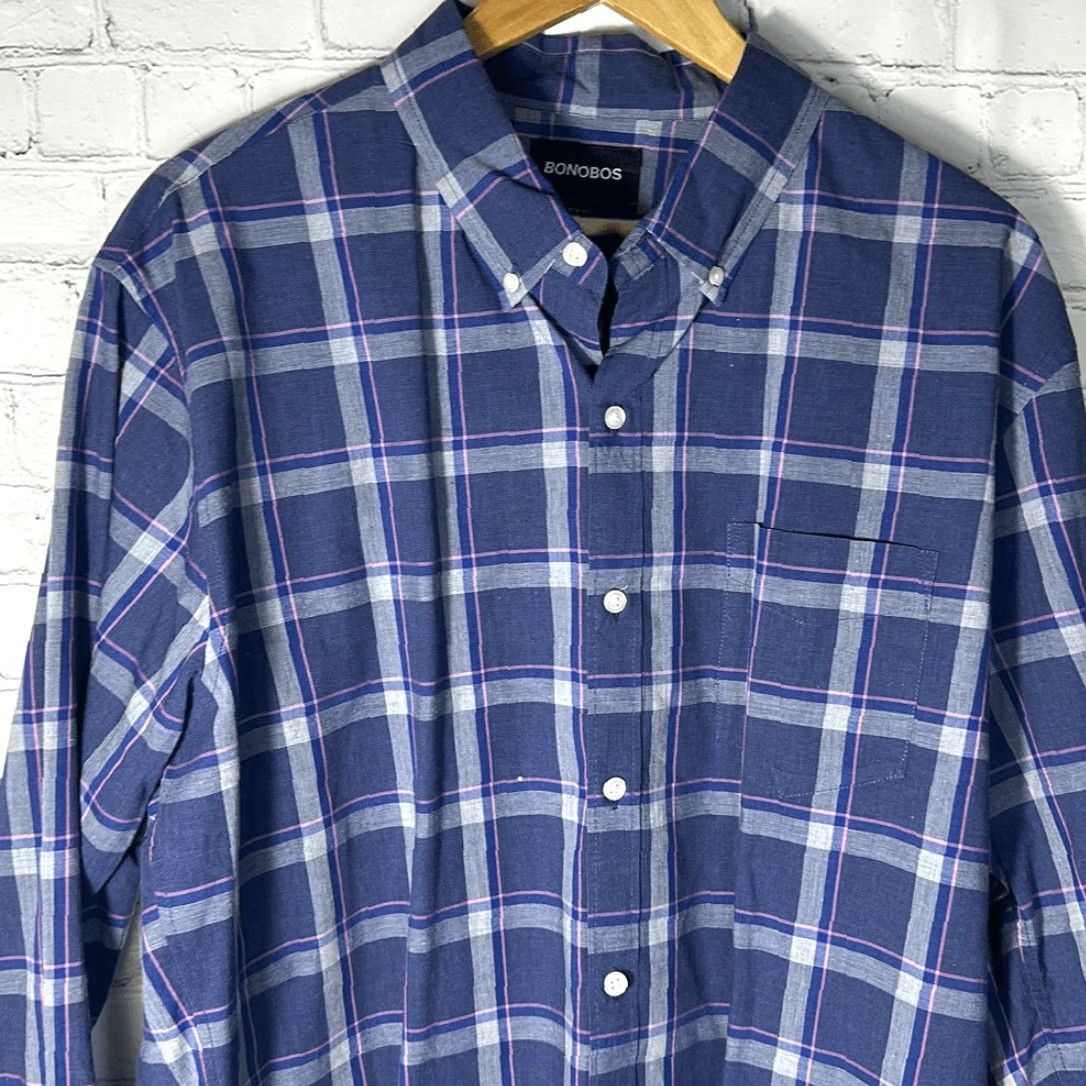 Bonobos Bonobos Men Slim Fit Button Down Blue Pink Plaid Long Sleeve Shirt XXL Blue Mens Shirt Size US XXL / EU 58 / 5 - 2 Thumbnail