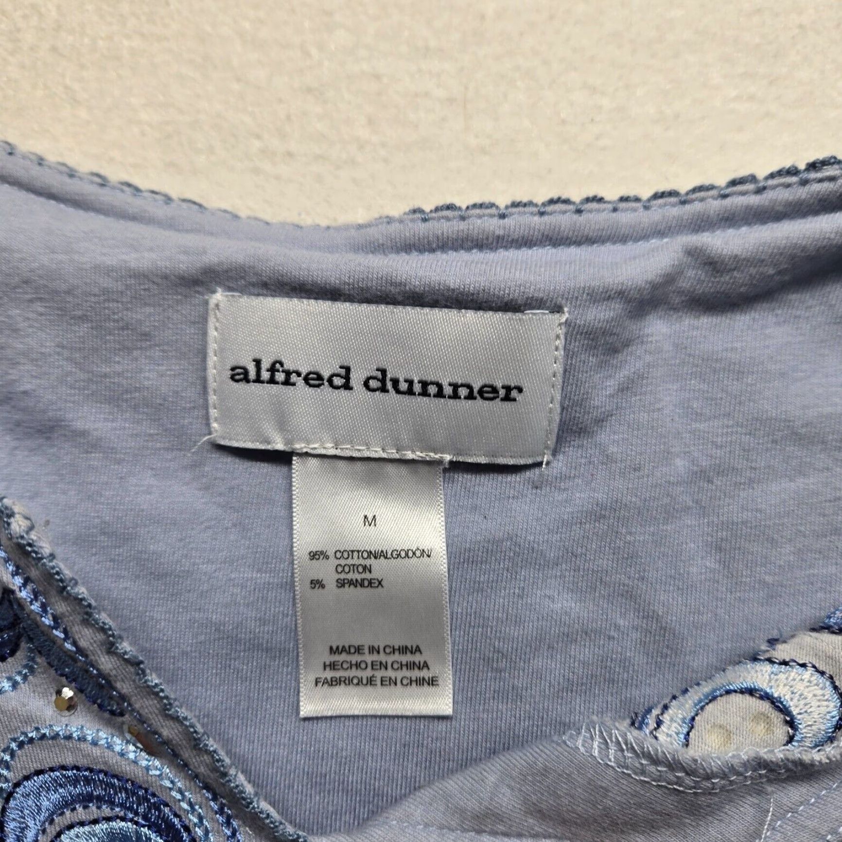 Vintage Alfred Dunner Floral Blouse Adult Women's Medium Blue Short Sleeve Cotton Size M / US 6-8 / IT 42-44 - 2 Thumbnail