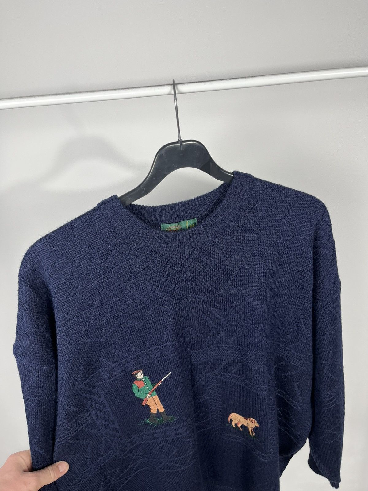 Other Vintage Navy Knit Sweater Hunting Embroidery Dog Man Size US M / EU 48-50 / 2 - 9 Thumbnail