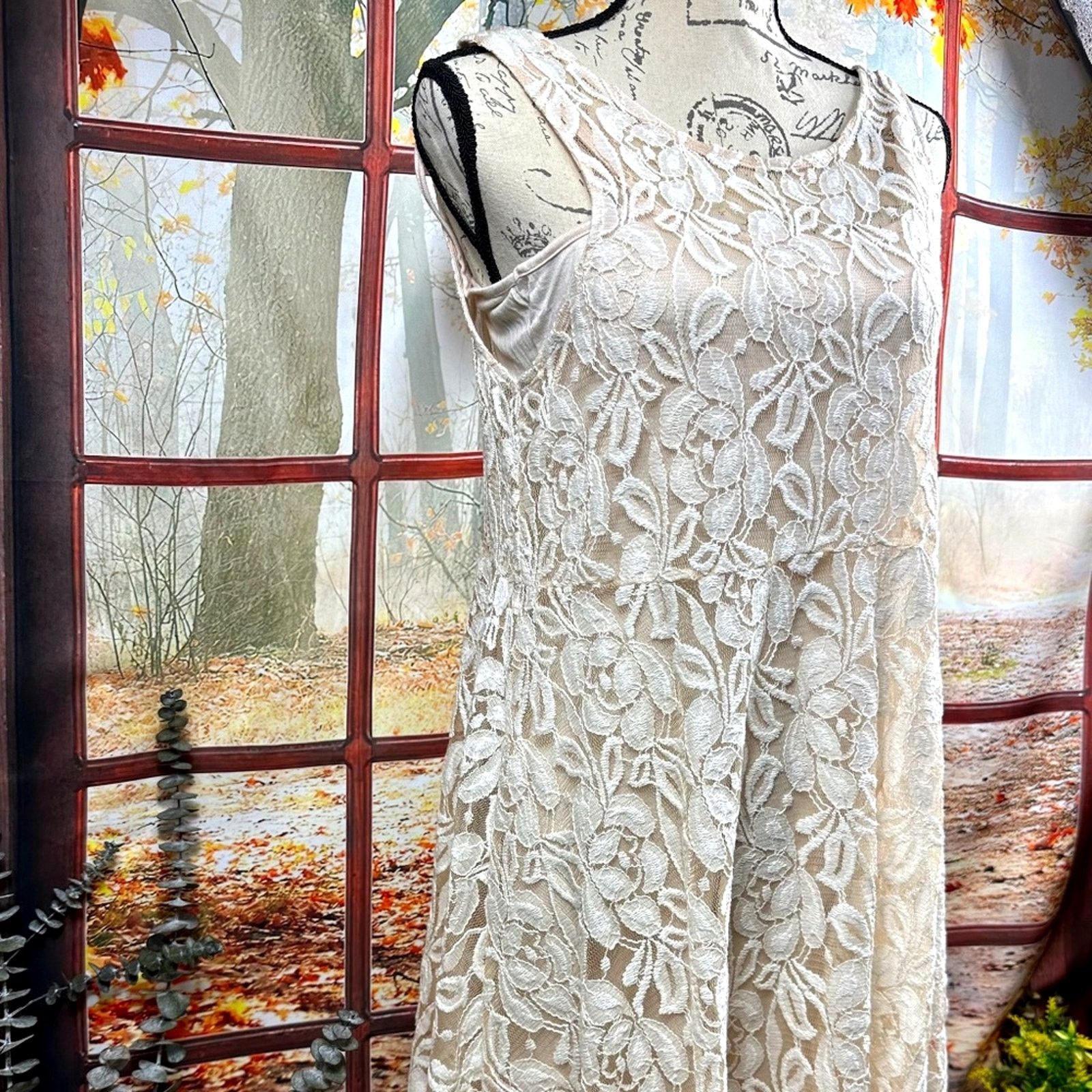 Free People Free People Lace Sleeveless Mini Dress Beige M Size M / US 6-8 / IT 42-44 - 6 Thumbnail