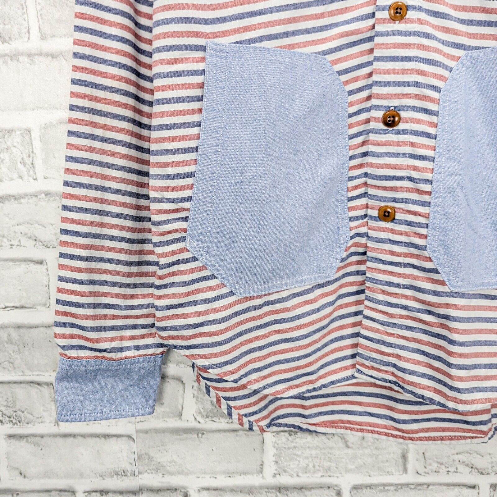 Prps PRPS Goods & Co. Japan Men's Blue Red Striped Chambray shirt Size US L / EU 52-54 / 3 - 6 Thumbnail