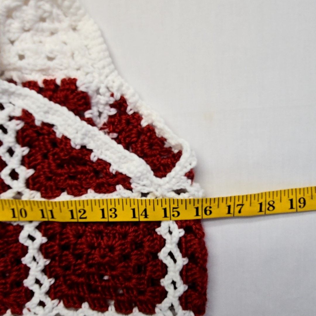 Handmade Red White Granny Square Sweater Vest Small Crochet Boho Top Size S / US 4 / IT 40 - 9 Thumbnail