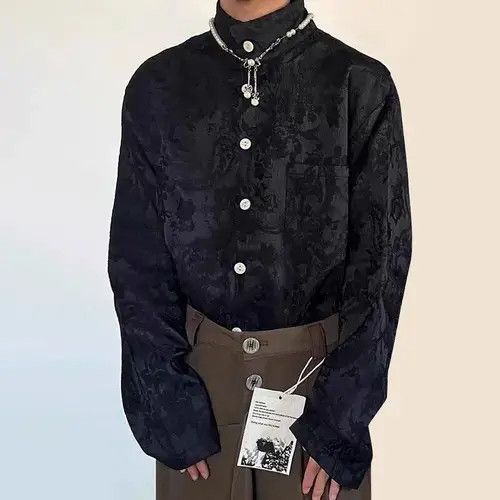Retro fashion paisley jacquard button up shirt