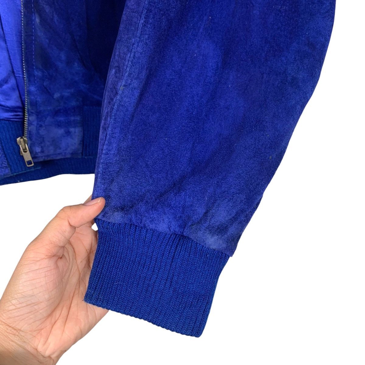 Japanese Brand TAMNERY WEST Hooded Blue Suede Leather Jacket #2437-C109 Size US L / EU 52-54 / 3 - 14 Thumbnail