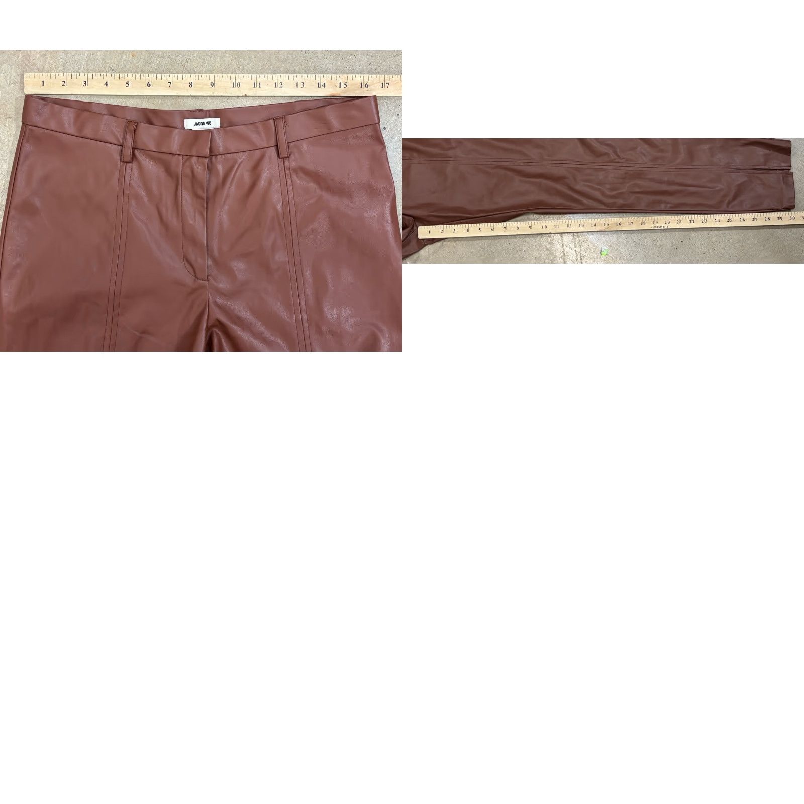 Jason Wu Jason Wu Faux Leather Pants Women’s XL Brown Split Hem Skinny Leg Rocker Vegan Size 40" / US 18 - 8 Thumbnail