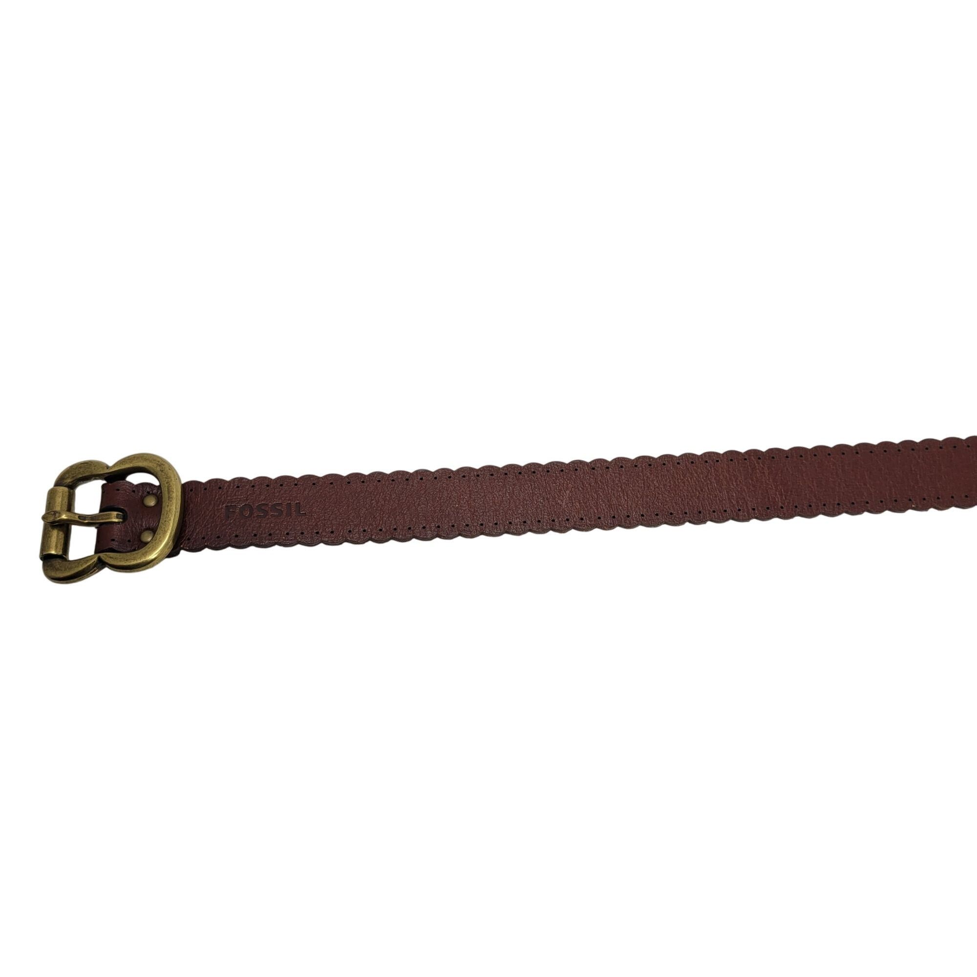 Fossil Vintage Fossil Womens Brown Leather Belt L Scalloped Perfora Size ONE SIZE - 14 Thumbnail