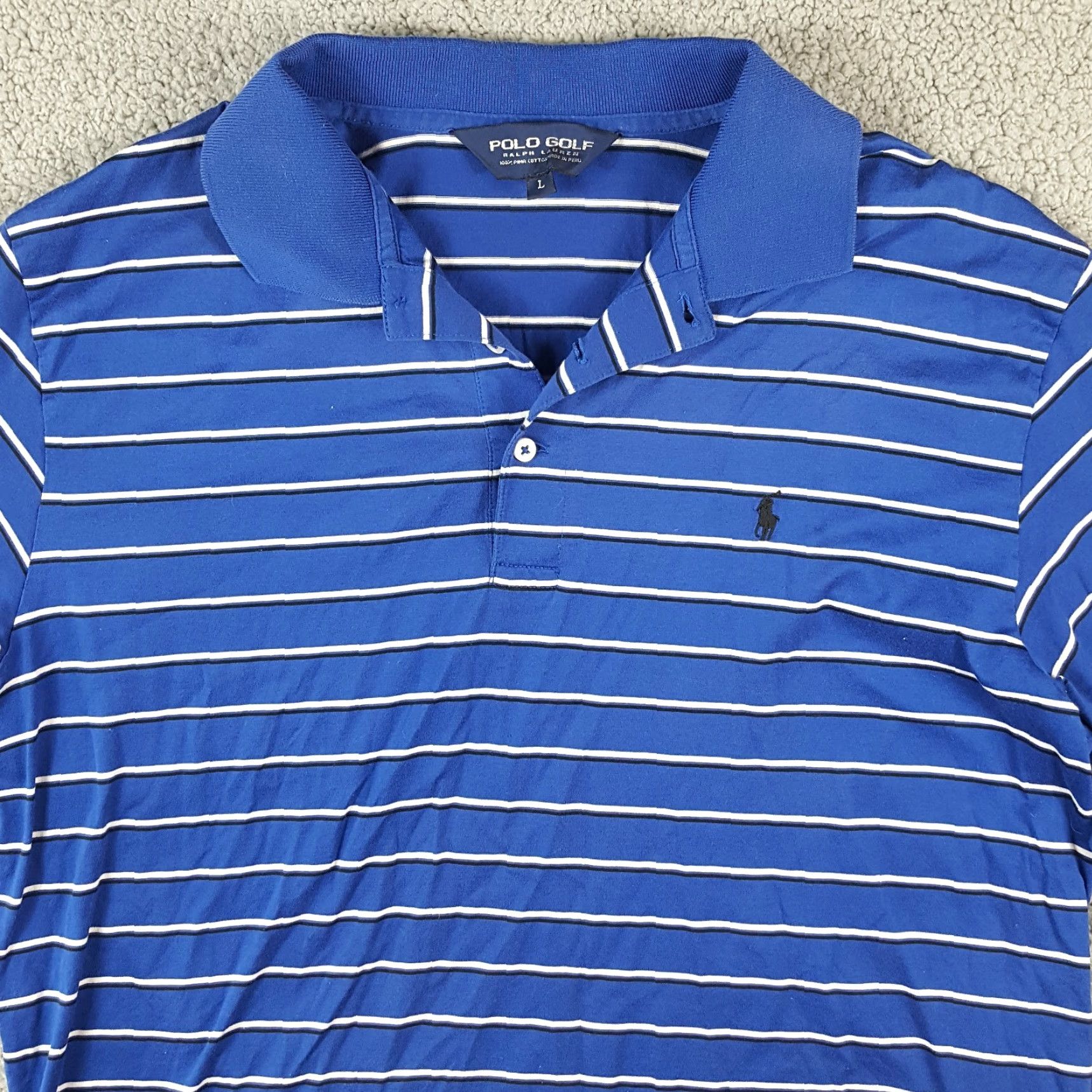 Ralph Lauren VINTAGE Ralph Lauren Striped Polo Shirt Large Blue Pima Cotton Pony Logo 90s Mens Size US L / EU 52-54 / 3 - 2 Thumbnail