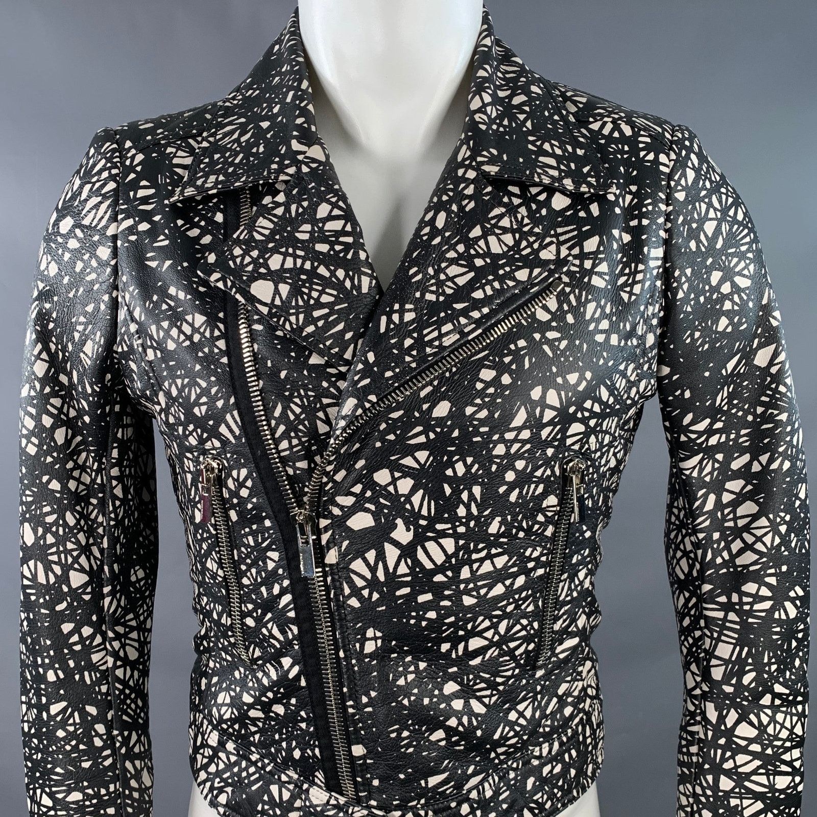 Balenciaga BALENCIAGA Black White Marbled Lambskin Motorcycle Jacket Size US S / EU 44-46 / 1 - 2 Thumbnail