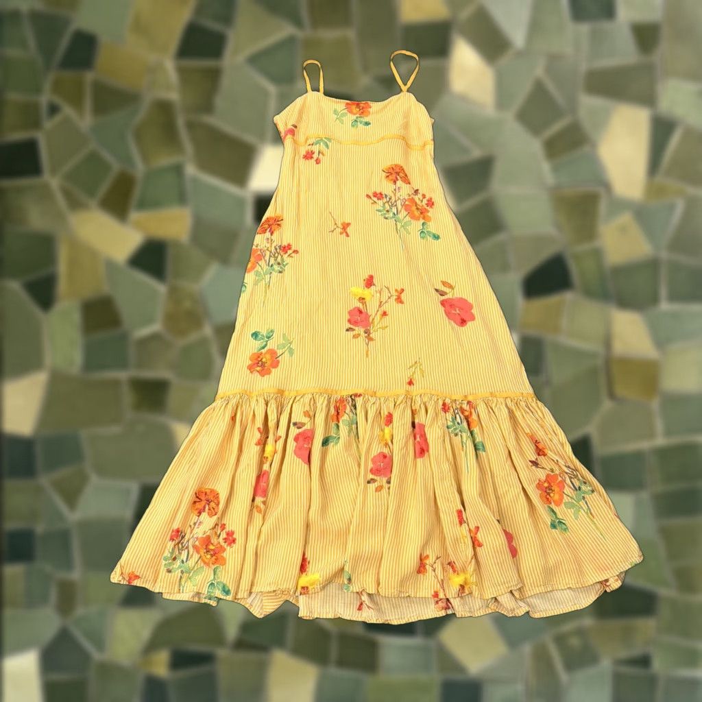 Free People Free People Dress Womens Small Yellow Floral Stripe Ruffle Midi Sundress Boho Size S / US 4 / IT 40 - 1 Thumbnail