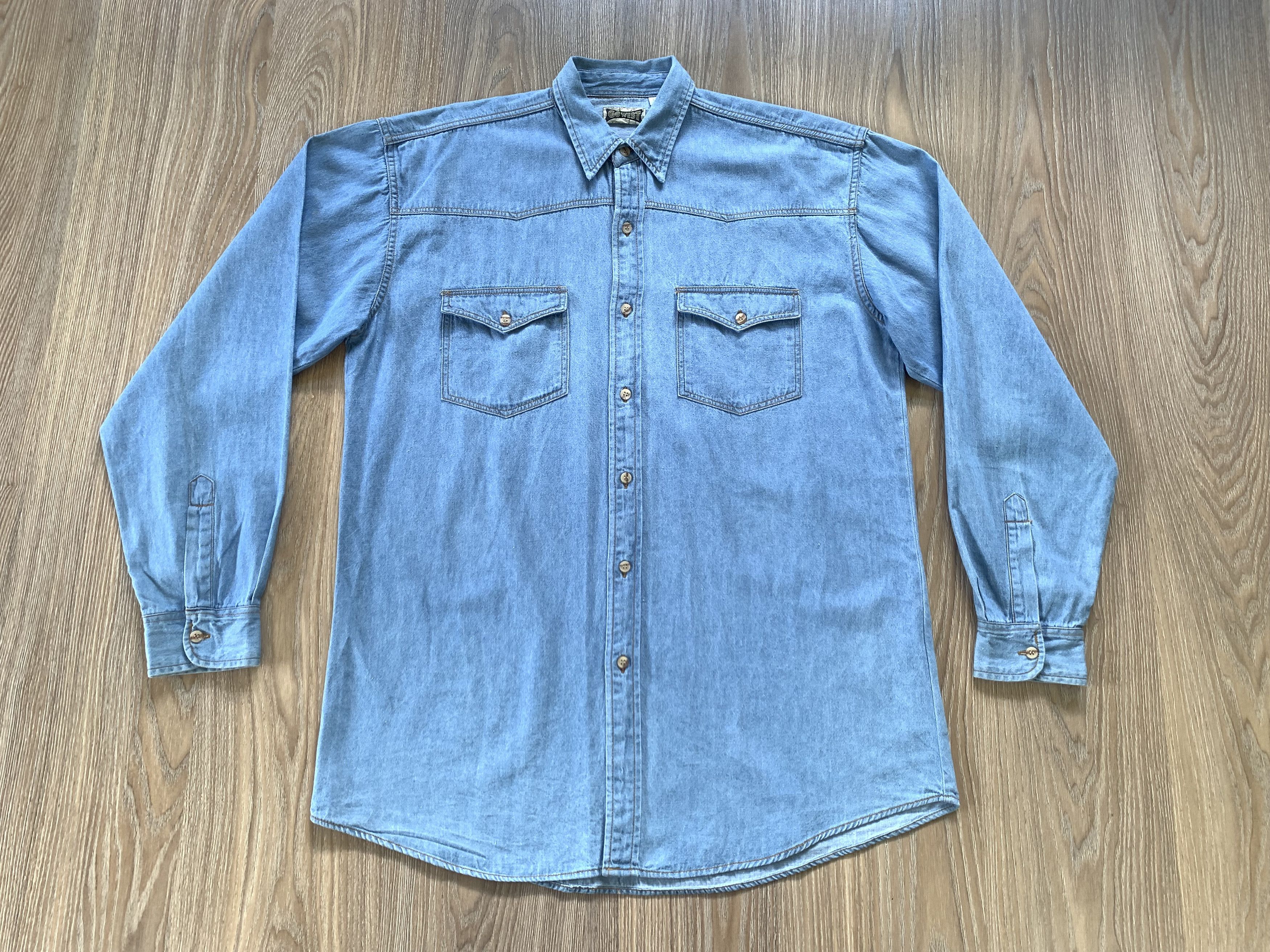 Other Vintage Go West Light Blue Western Denim Shirt Size US M / EU 48-50 / 2 - 2 Thumbnail