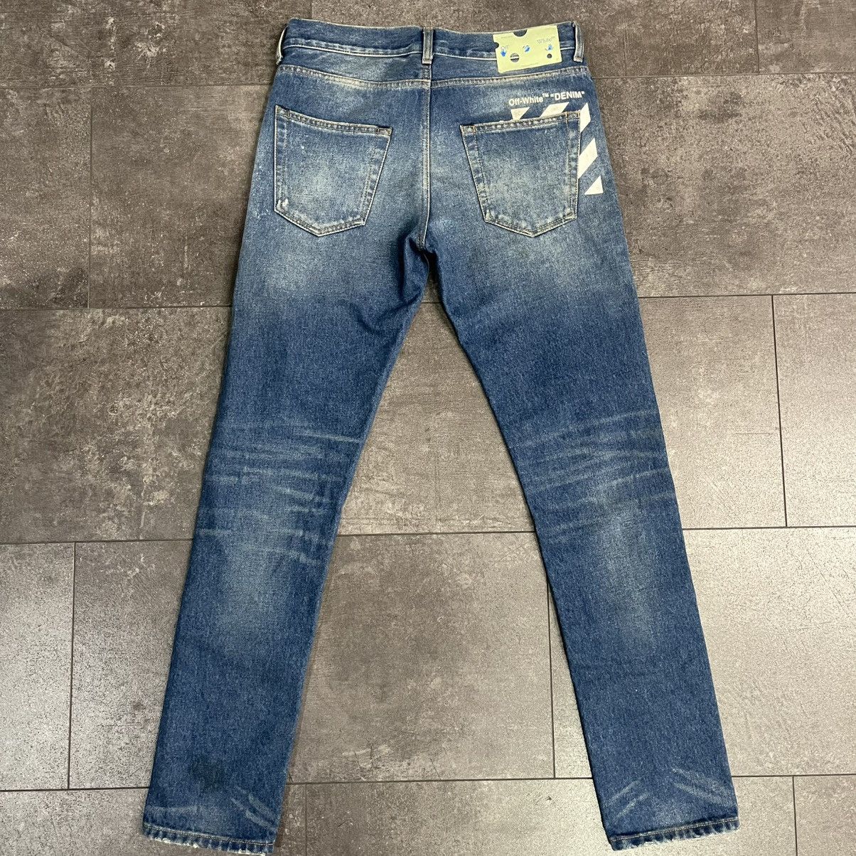 Off-White Off-White Diag Pocket Slim Jeans Medium Blue White Size US 29 - 2 Thumbnail